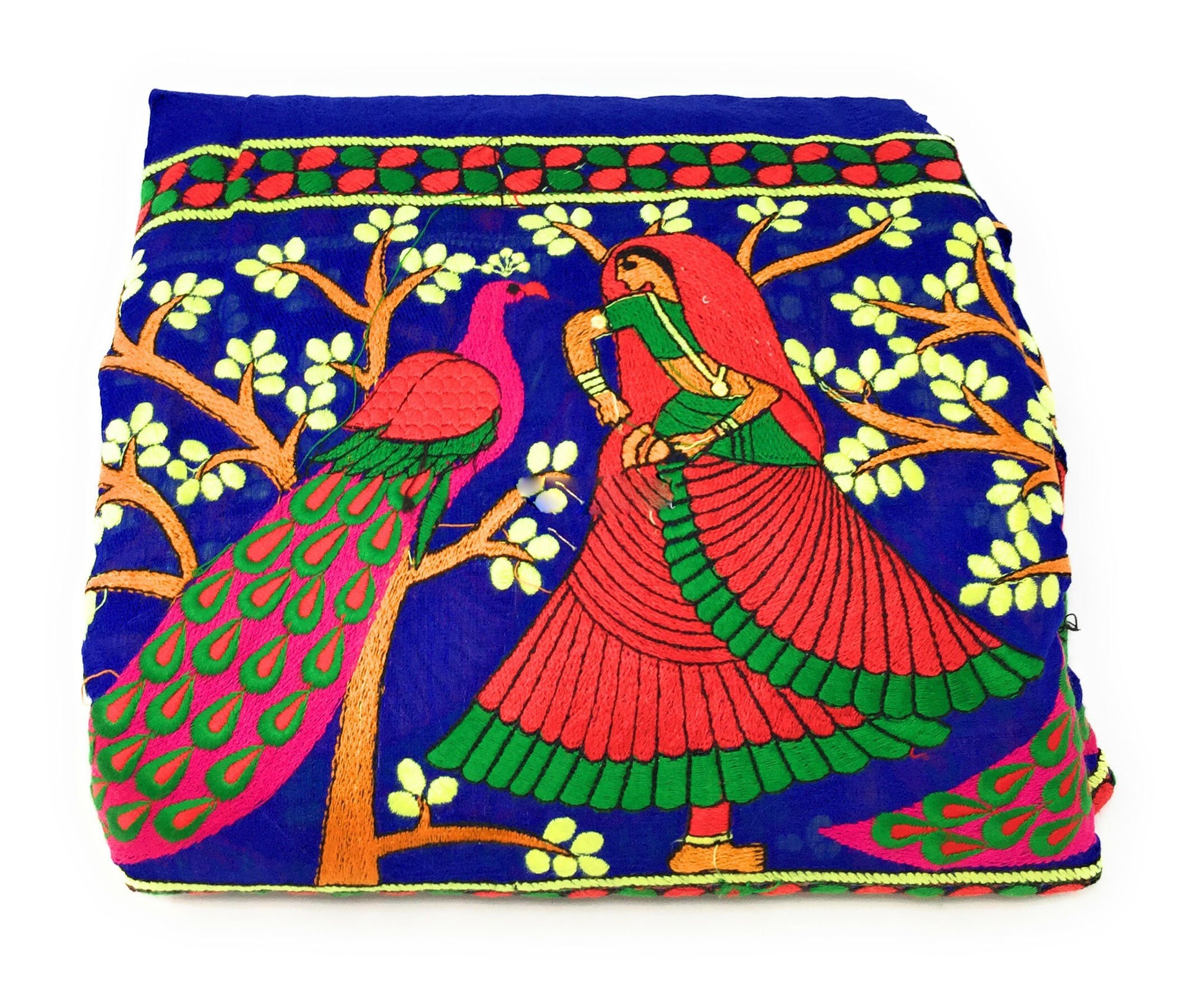 Chanderi Royal Blue half Embroidered half plain Fabric Material 
