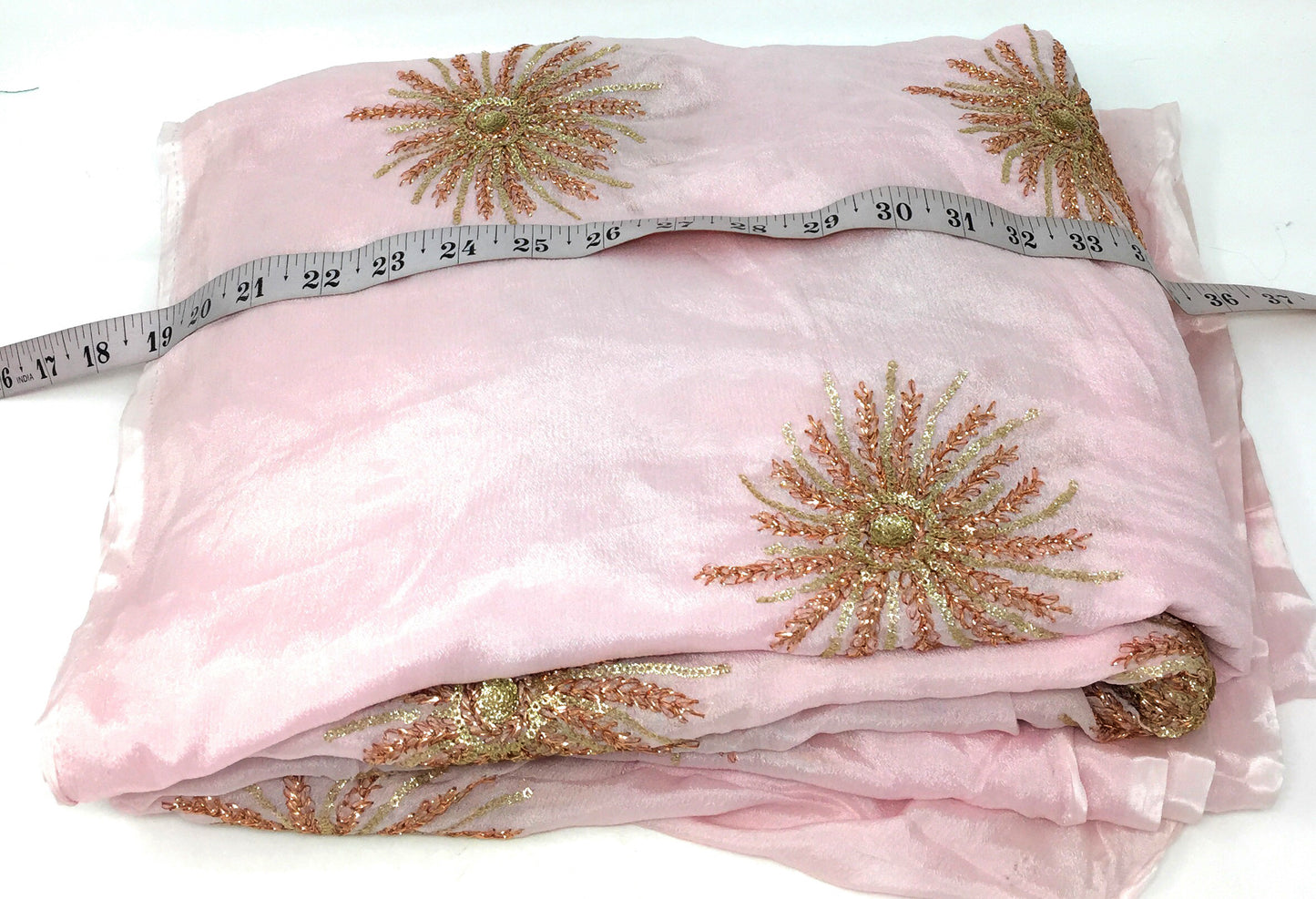 Kurti Material Blouse Fabric by meter Onion Pink Chiffon Copper Gold Embroidery