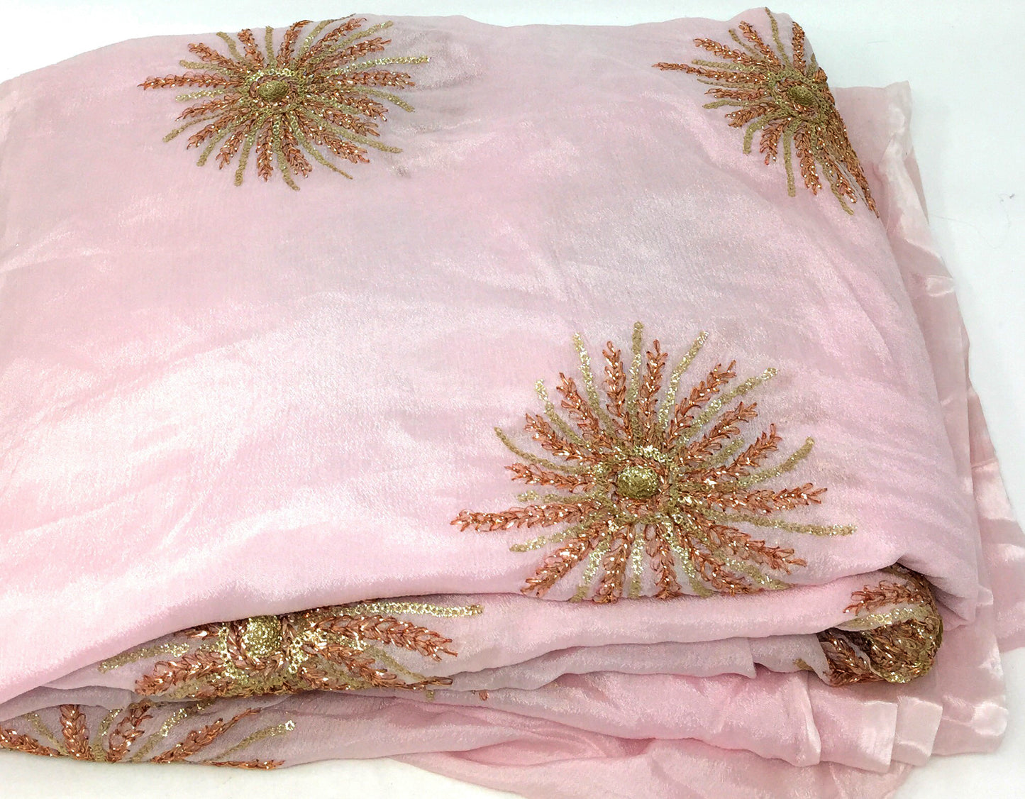 Kurti Material Blouse Fabric by meter Onion Pink Chiffon Copper Gold Embroidery