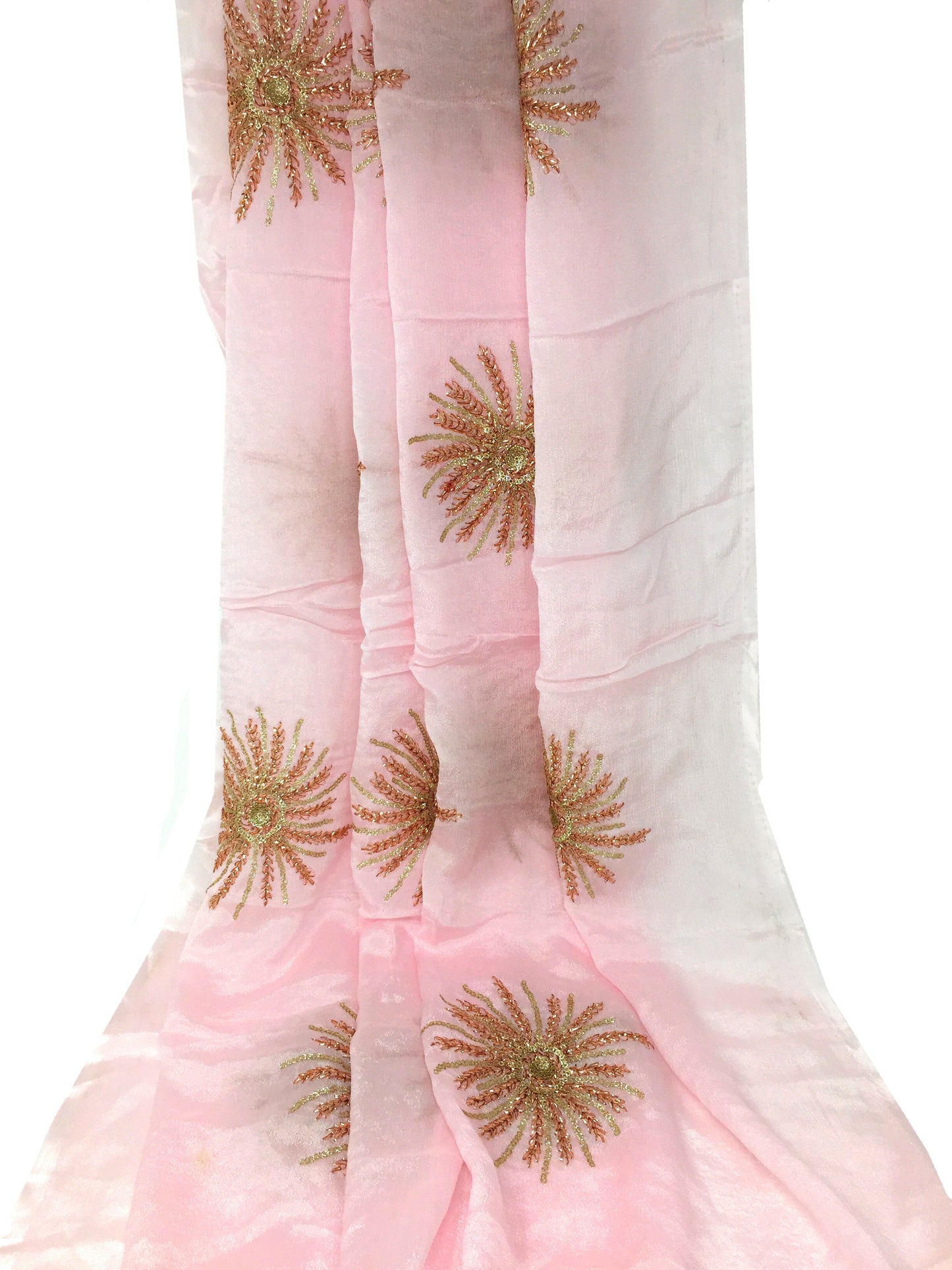 Kurti Material Blouse Fabric by meter Onion Pink Chiffon Copper Gold Embroidery