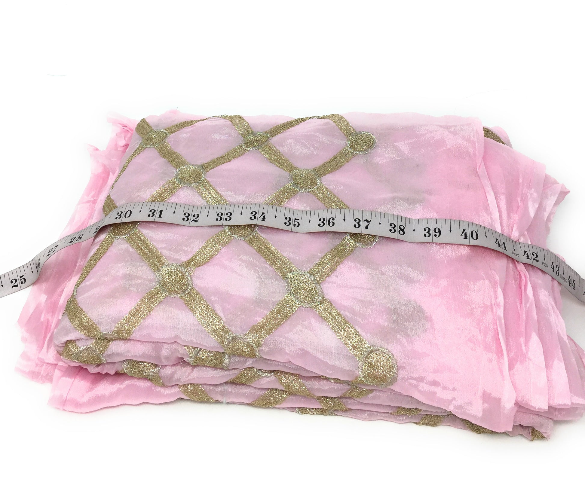 Kurti Material Blouse Fabric by meter Light Pink Chiffon Gold Sequins Embroidery
