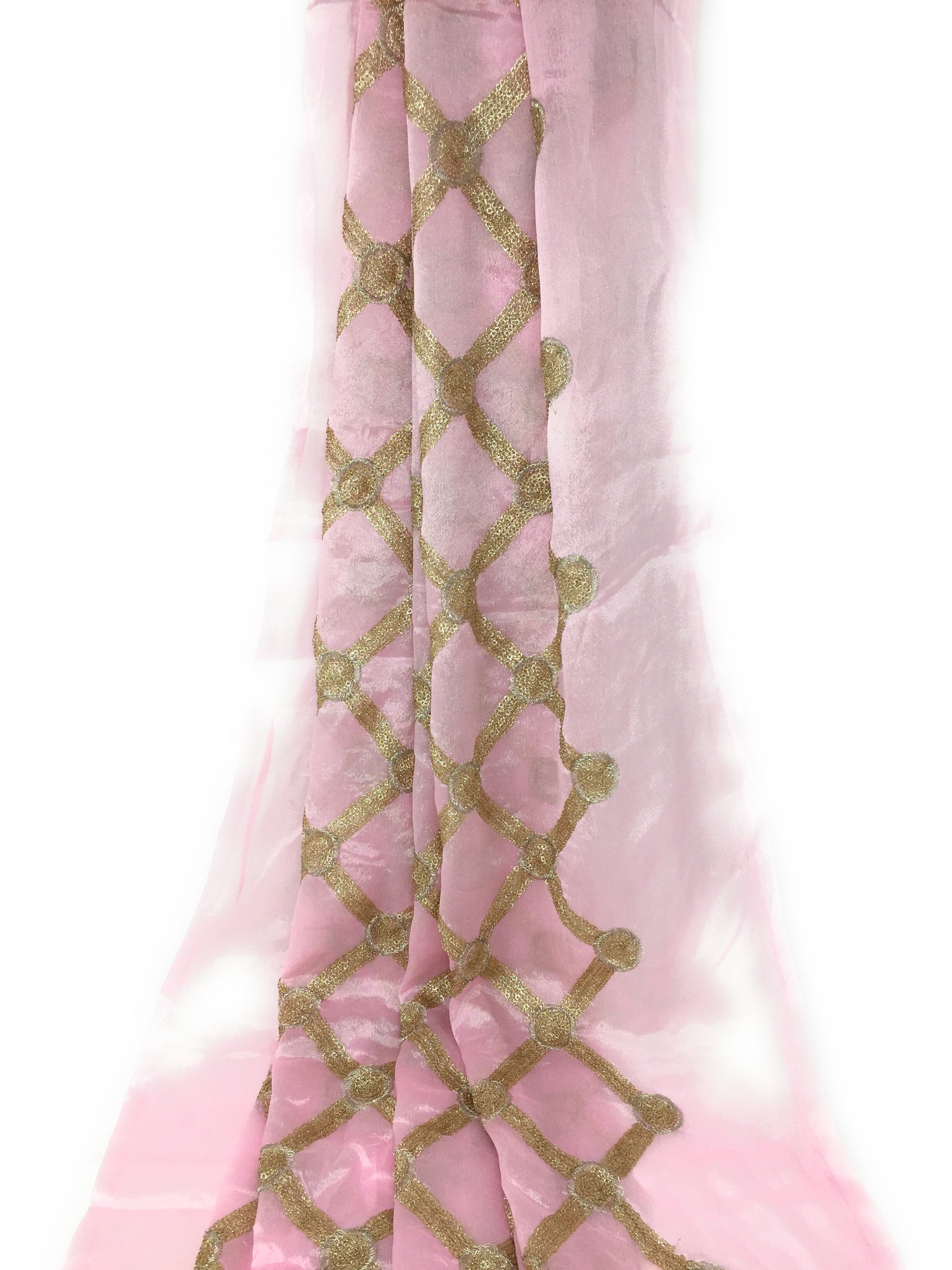 Kurti Material Blouse Fabric by meter Light Pink Chiffon Gold Sequins Embroidery