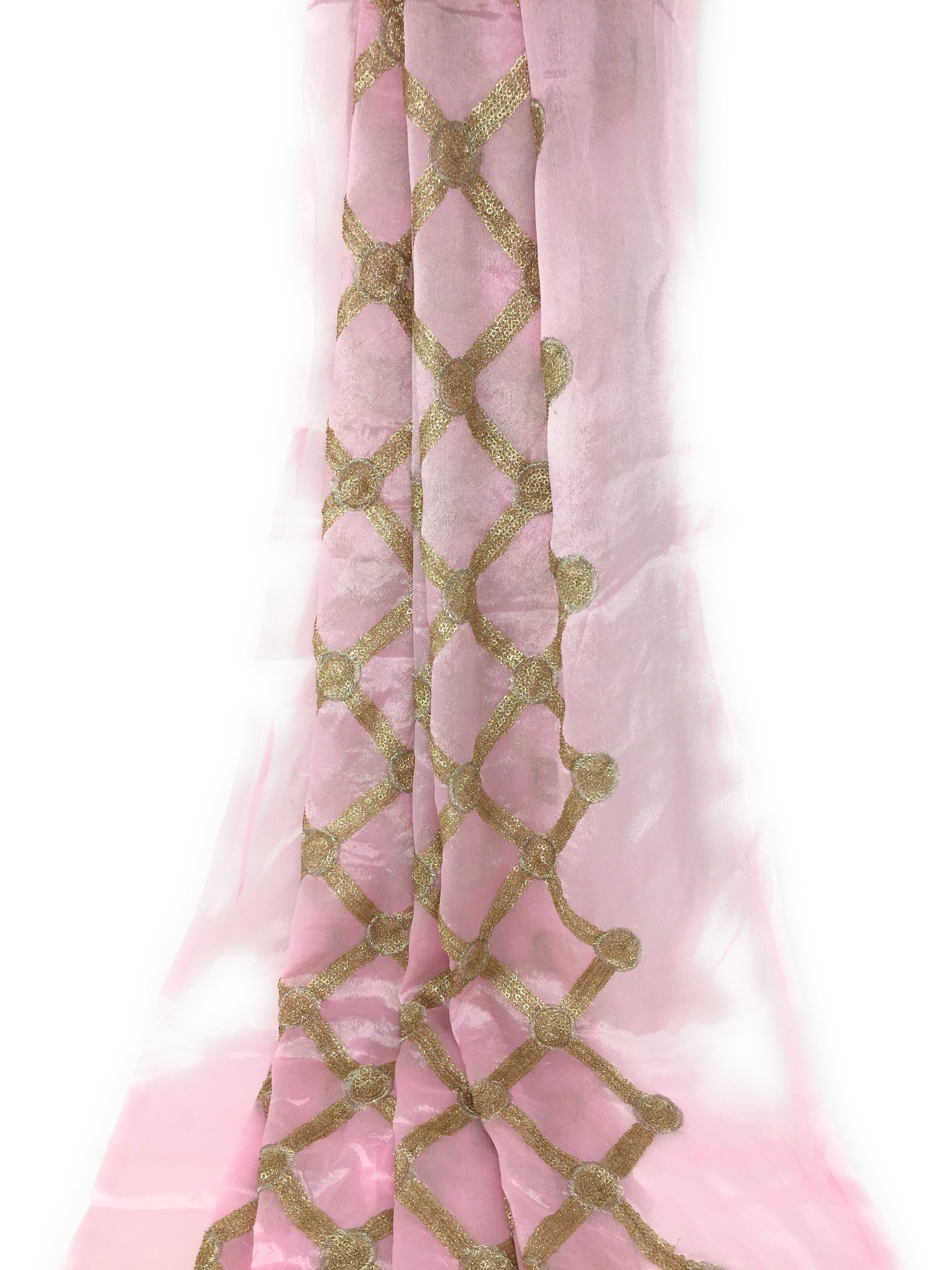 Kurti Material Blouse Fabric by meter Light Pink Chiffon Gold Sequins Embroidery