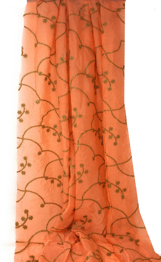 Peach Embroidered chiffon fabric