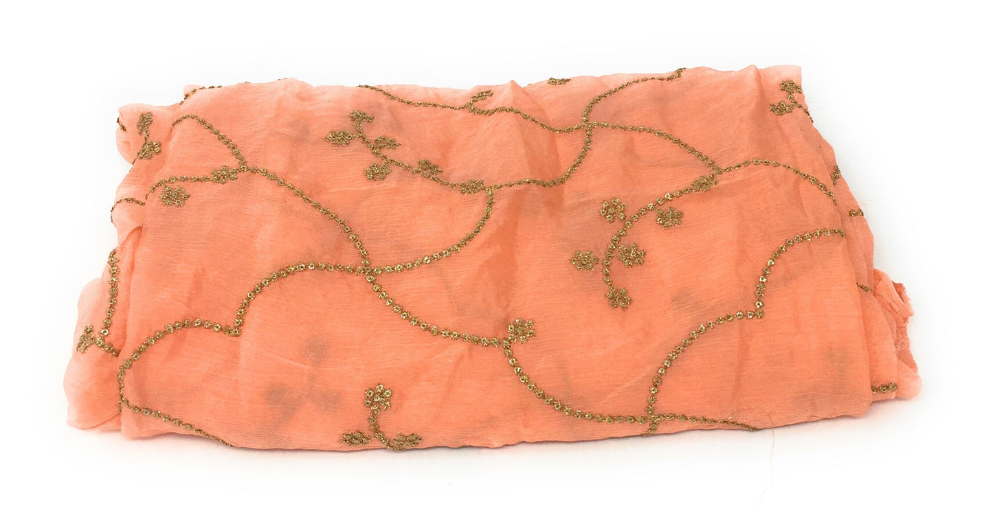 Peach Embroidered chiffon fabric