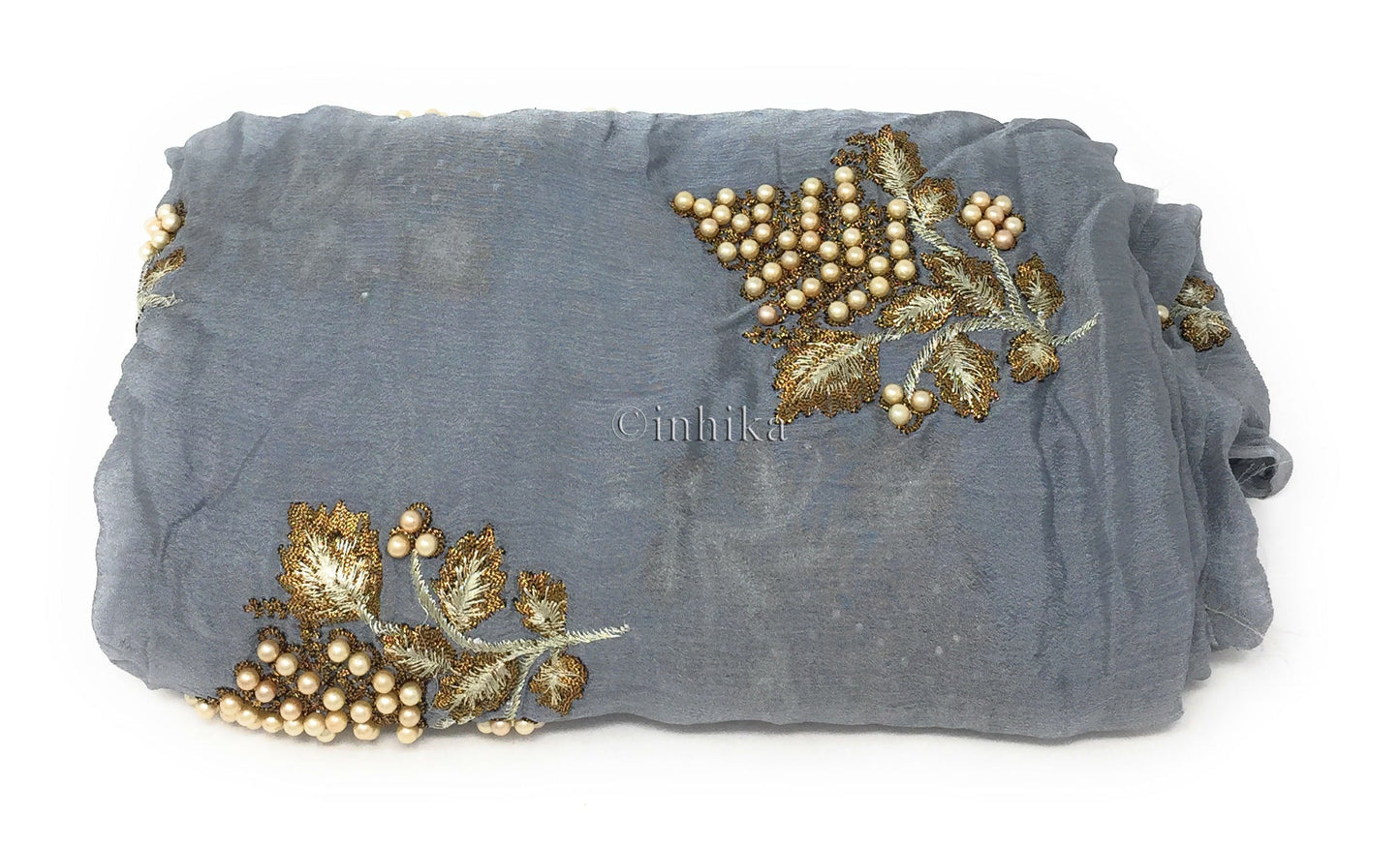 Grey Chiffon Fabric Material with embroidery