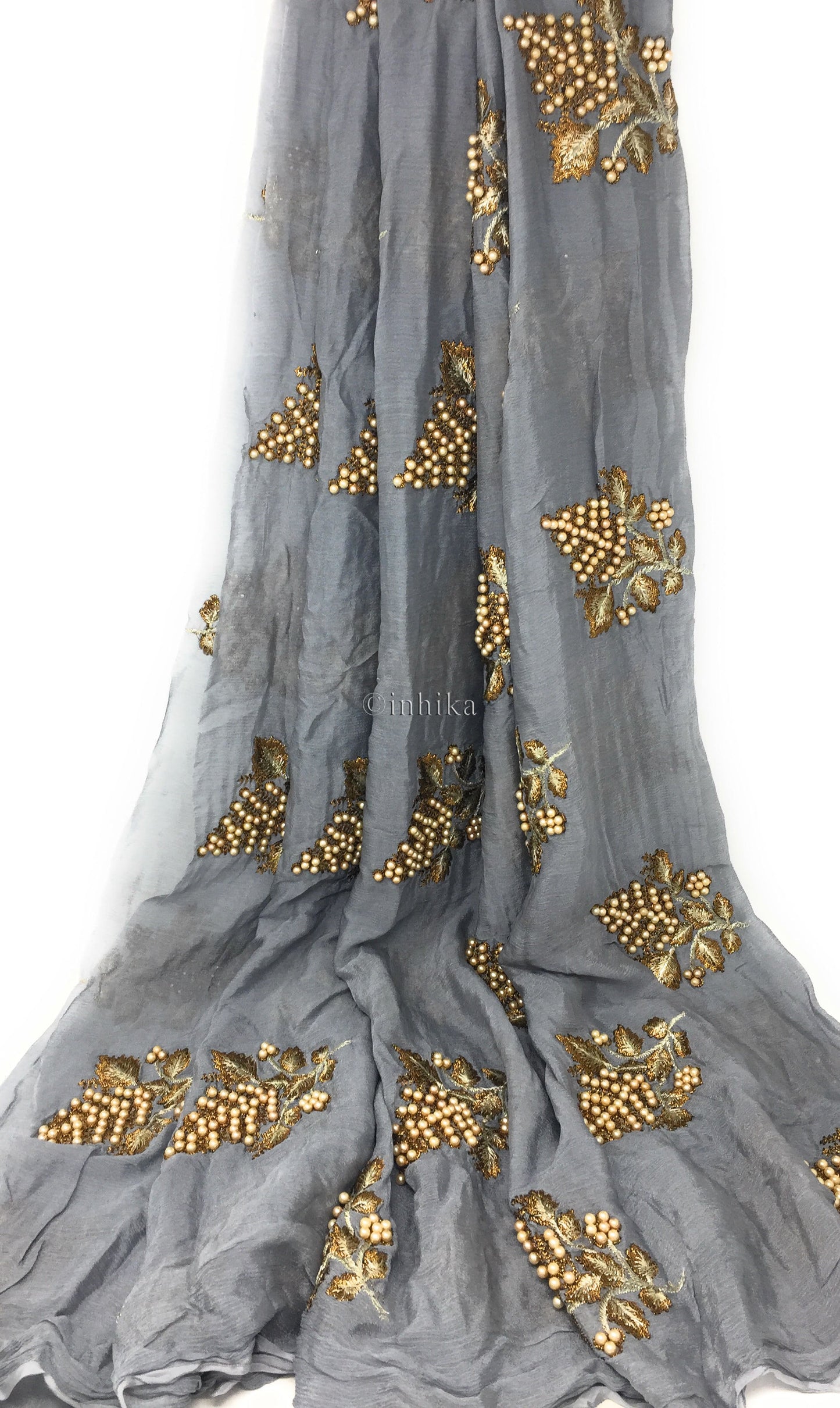Grey Chiffon Fabric Material with embroidery