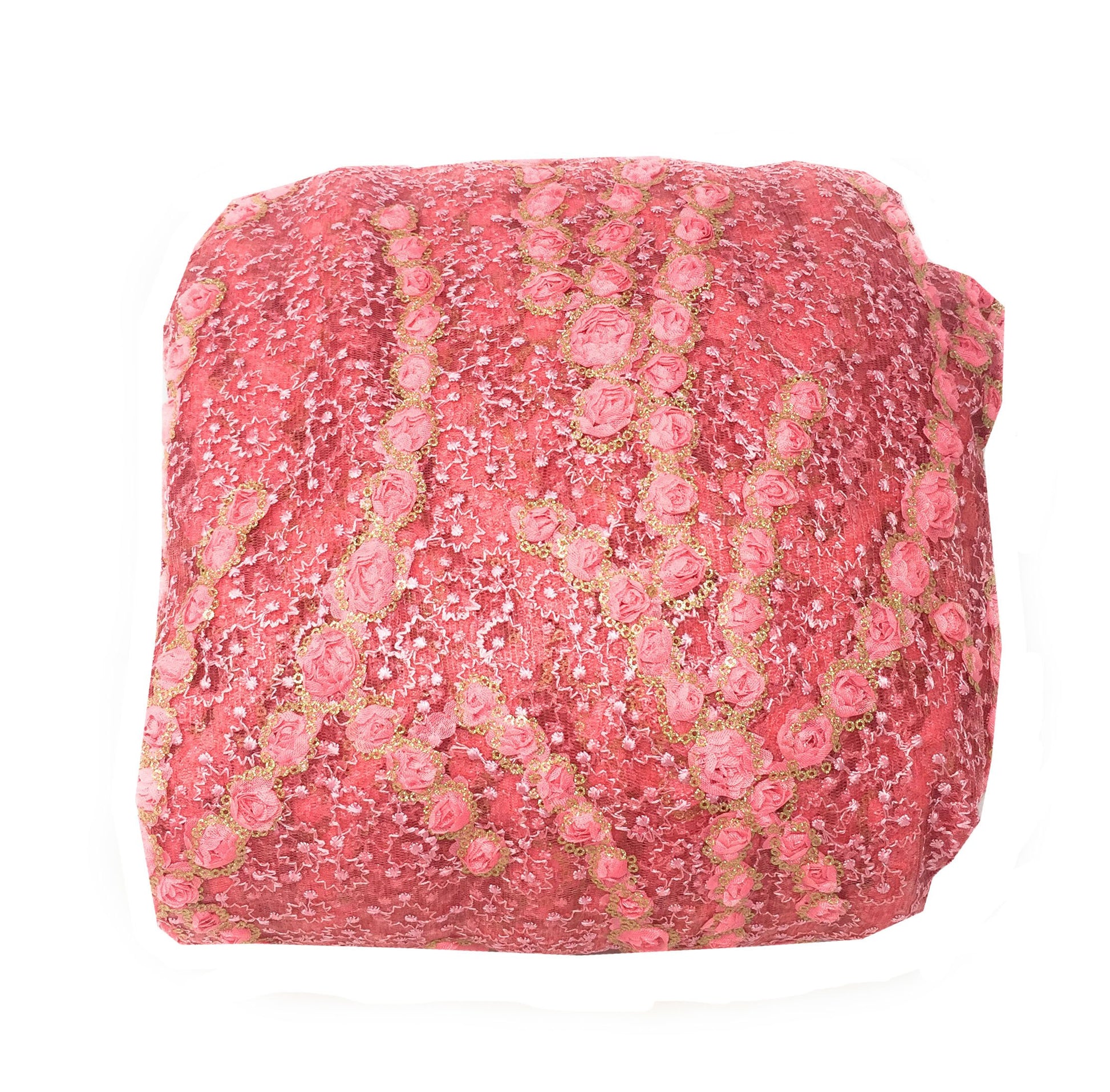 Net Pink Peach Embroidered Fabric Material - By Meter
