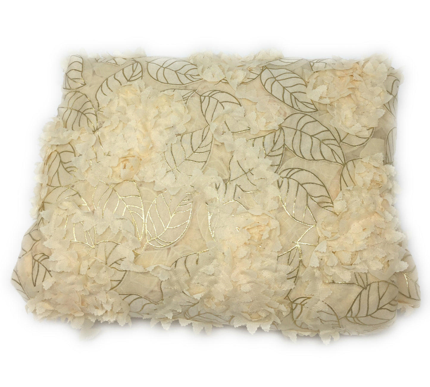 Net Cream Embroidered Fabric Material - By Meter