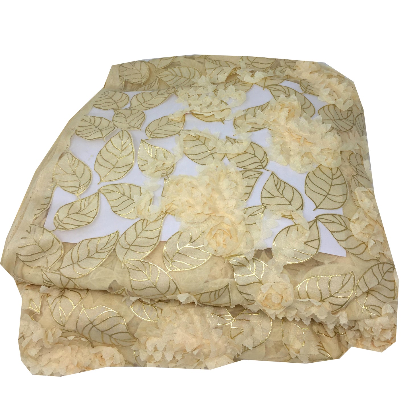 Net Cream Embroidered Fabric Material - By Meter