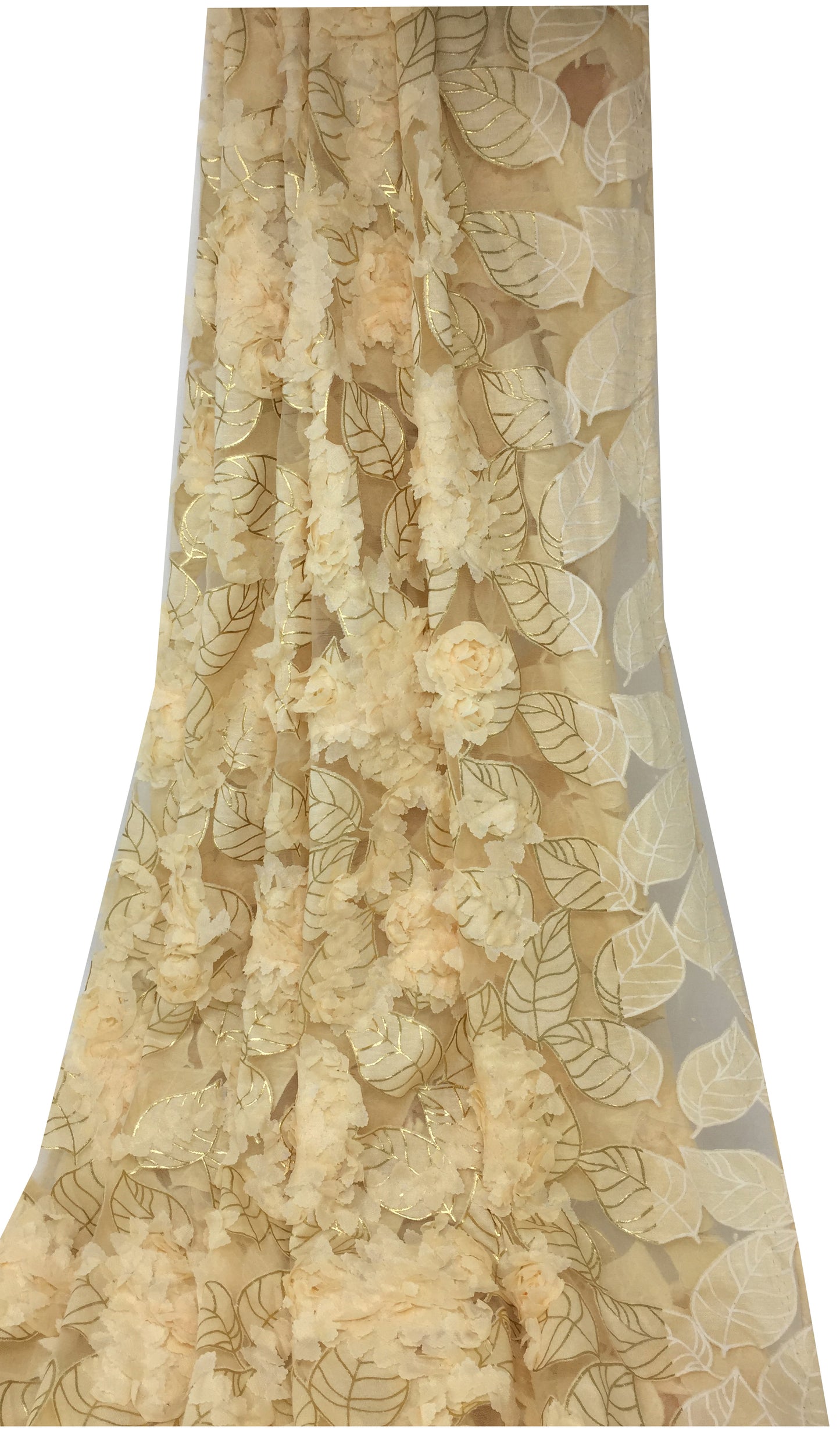 Net Cream Embroidered Fabric Material - By Meter