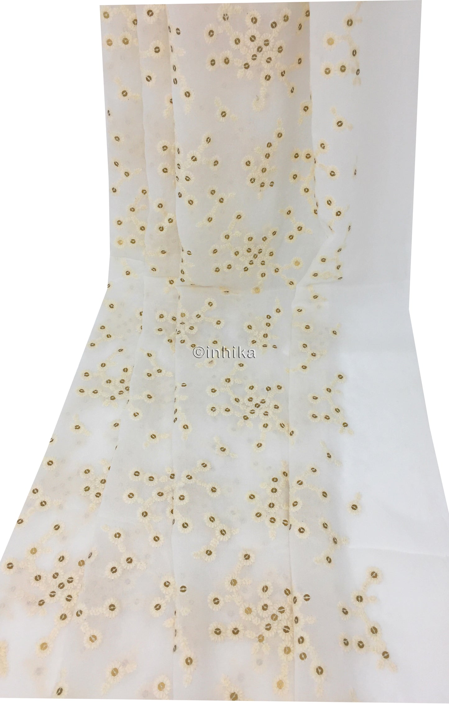 Lucknowi Embroidered White Georgette Fabric.