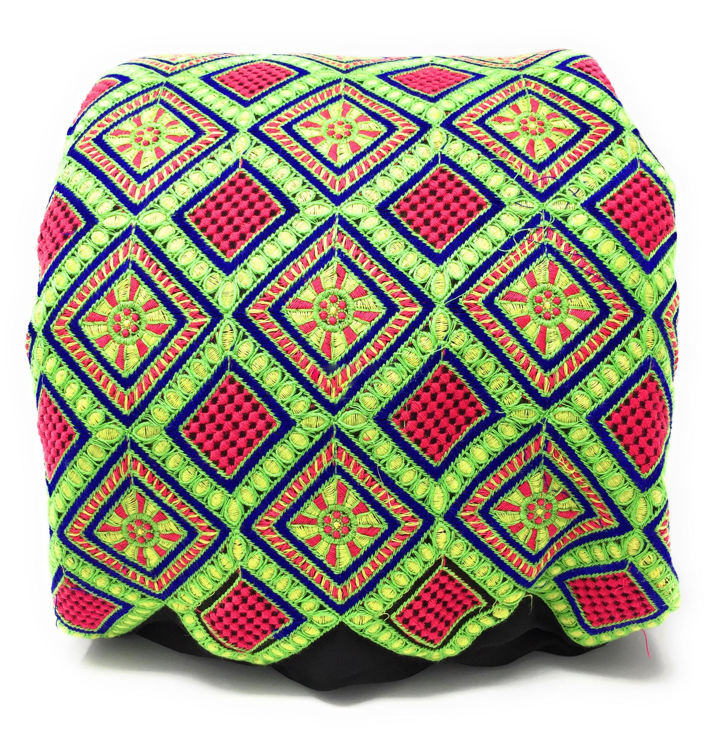 Georgette Fabric, Embroidery In Multicolour Threads On Black 