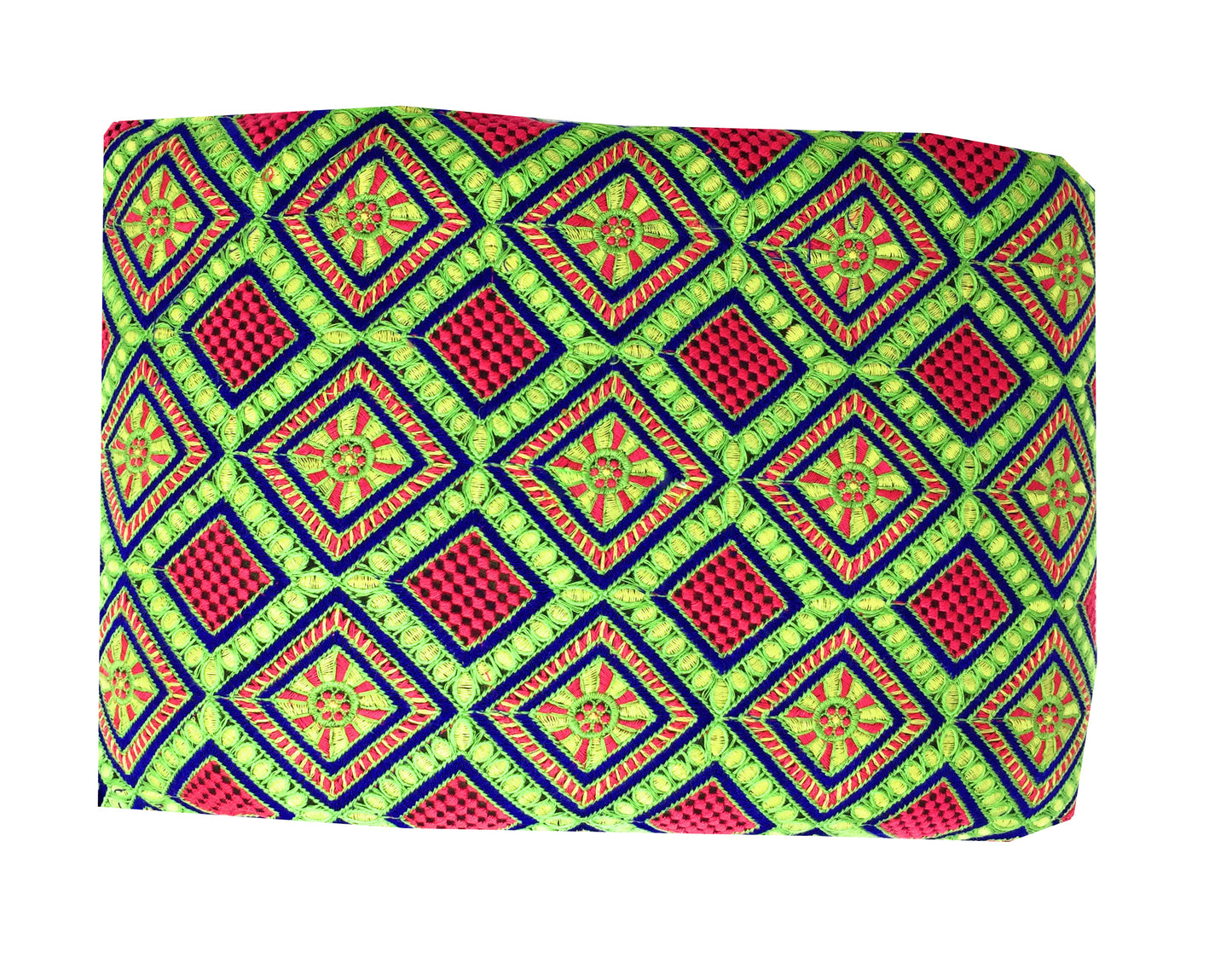 Georgette Fabric, Embroidery In Multicolour Threads On Black 
