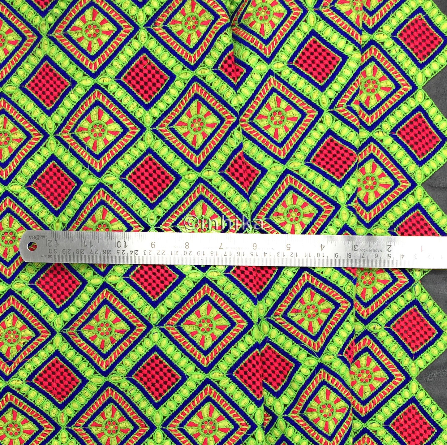 Georgette Fabric, Embroidery In Multicolour Threads On Black 