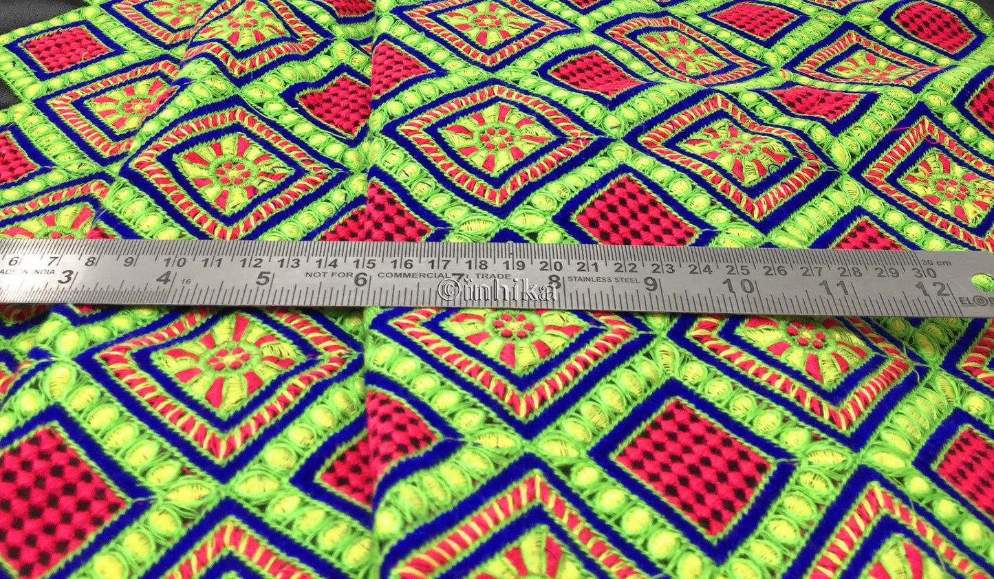 Georgette Fabric, Embroidery In Multicolour Threads On Black 