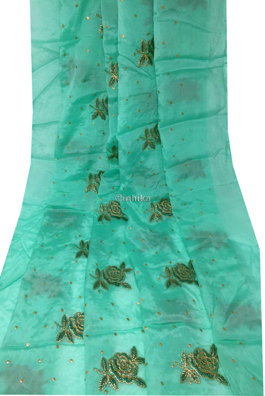 Sea Green Chiffon fabric Material embroidery