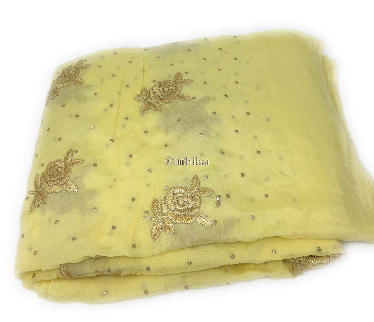 Yellow Chiffon fabric Material embroidered