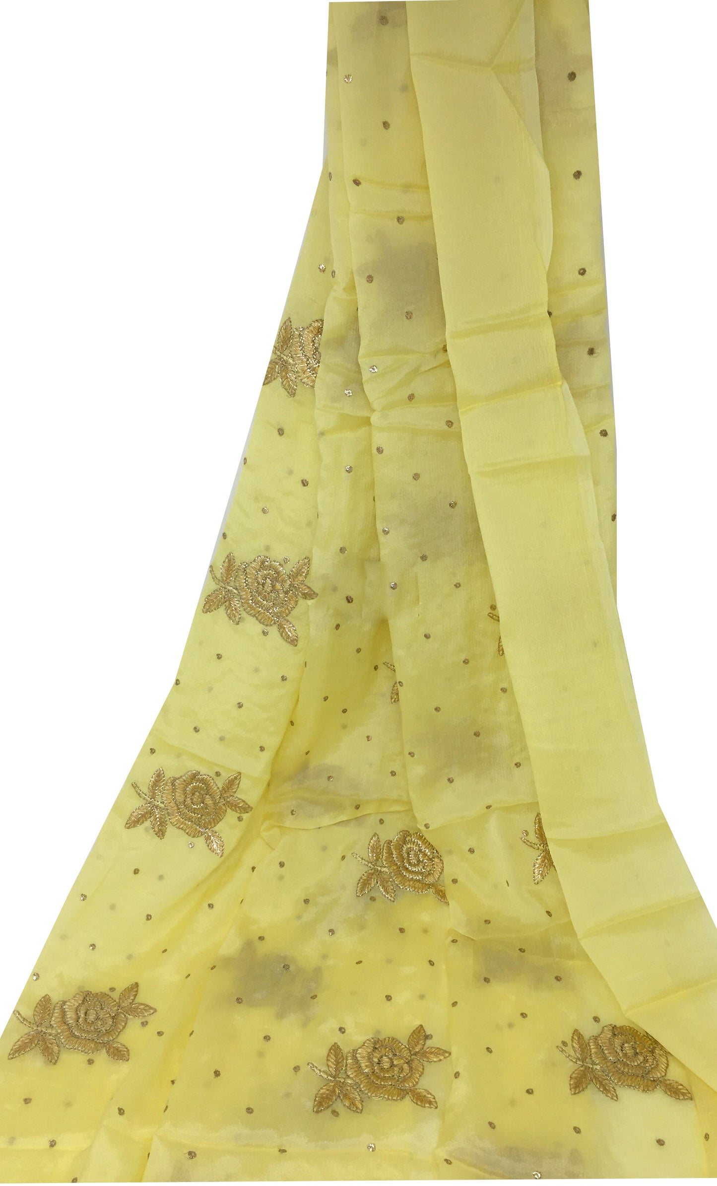 Yellow Chiffon fabric Material embroidered