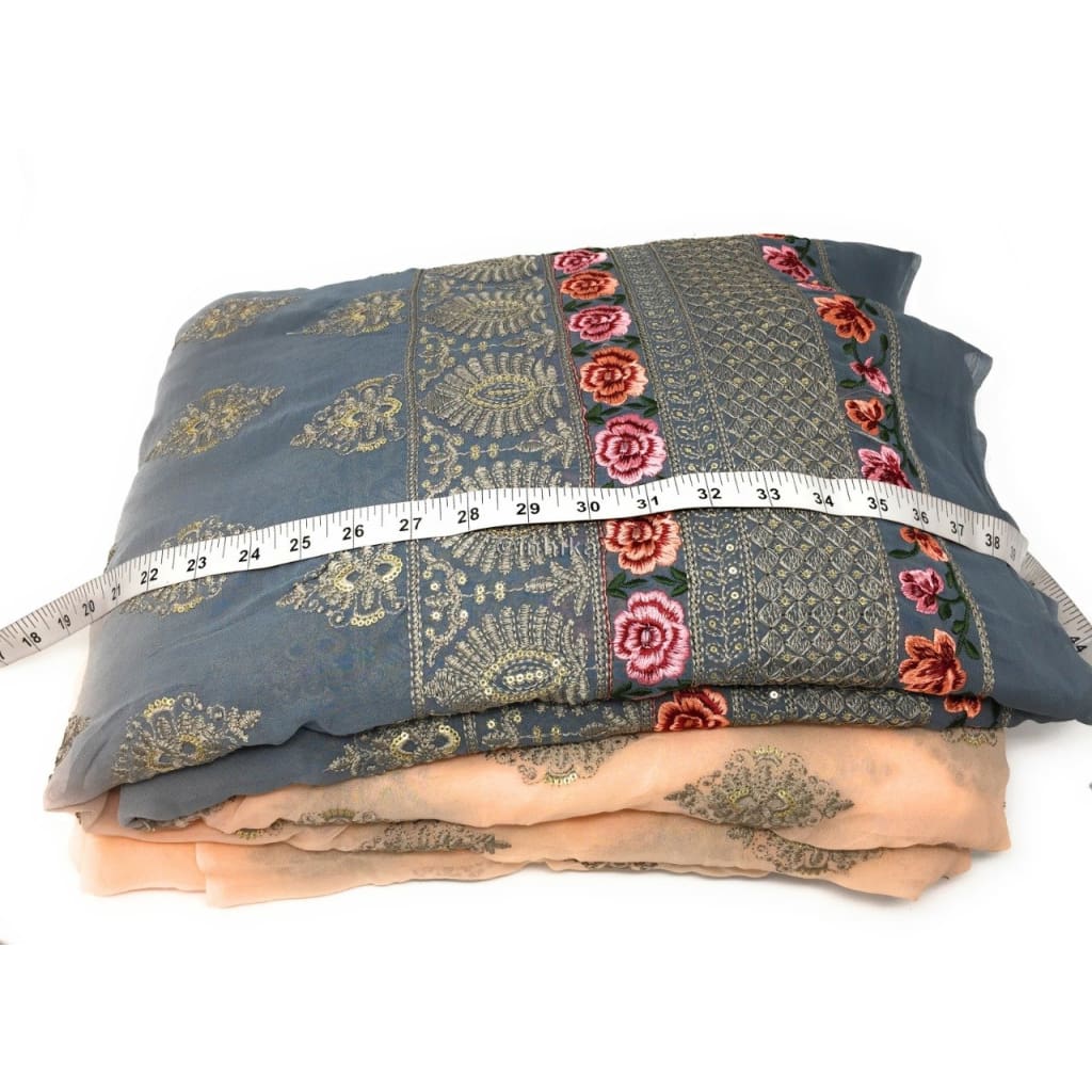 Light Peach Colour Embroidered Dress Material Fabric  - fabric material Georgette Embroidered Fabrics Overall Embroidery Georgette Peach