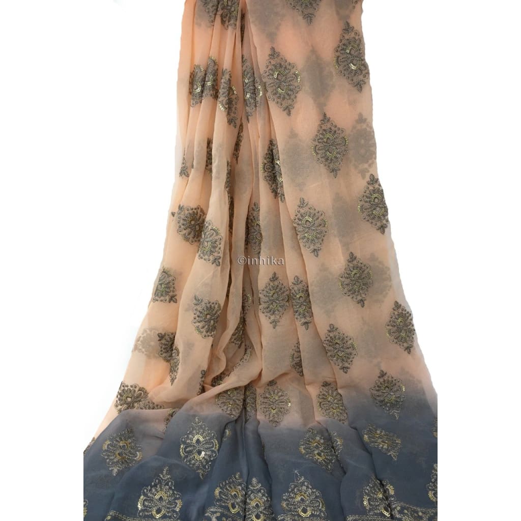 Light Peach Colour Embroidered Dress Material Fabric  - fabric material Georgette Embroidered Fabrics Overall Embroidery Georgette Peach