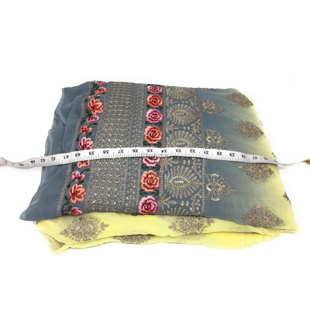 Light Yellow and Grey Colour Embroidered Dress Material Fabric  - fabric material Georgette Embroidered Fabrics Overall Embroidery