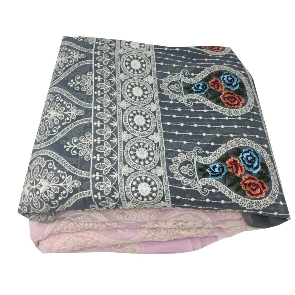Light Purple Colour Embroidered Dress Material Fabric  - fabric material Georgette EMBROIDERED FABRICS Overall Embroidery Georgette Pink