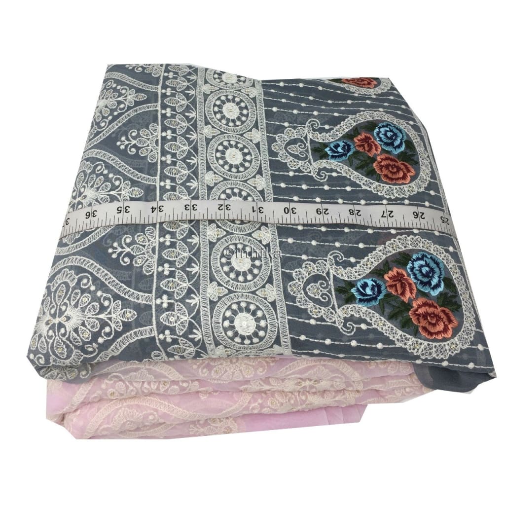 Light Purple Colour Embroidered Dress Material Fabric  - fabric material Georgette EMBROIDERED FABRICS Overall Embroidery Georgette Pink