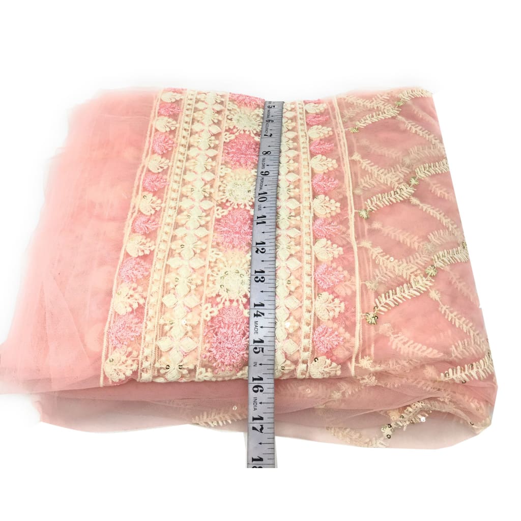 Designer Net Fabric Online Light Pink Lucknow Embroidery - fabric pastel net lucknowi embroidery Pastel Net embroidered sequins