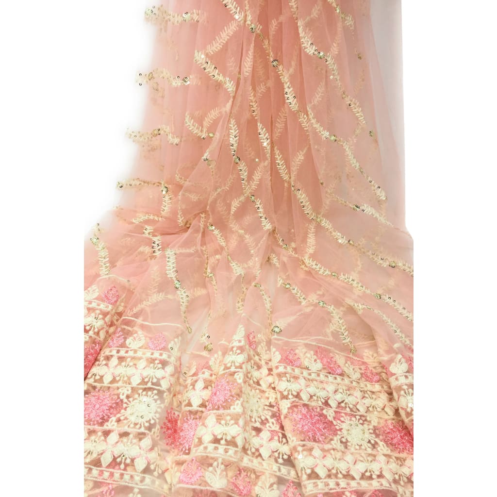 Designer Net Fabric Online Light Pink Lucknow Embroidery - fabric pastel net lucknowi embroidery Pastel Net embroidered sequins