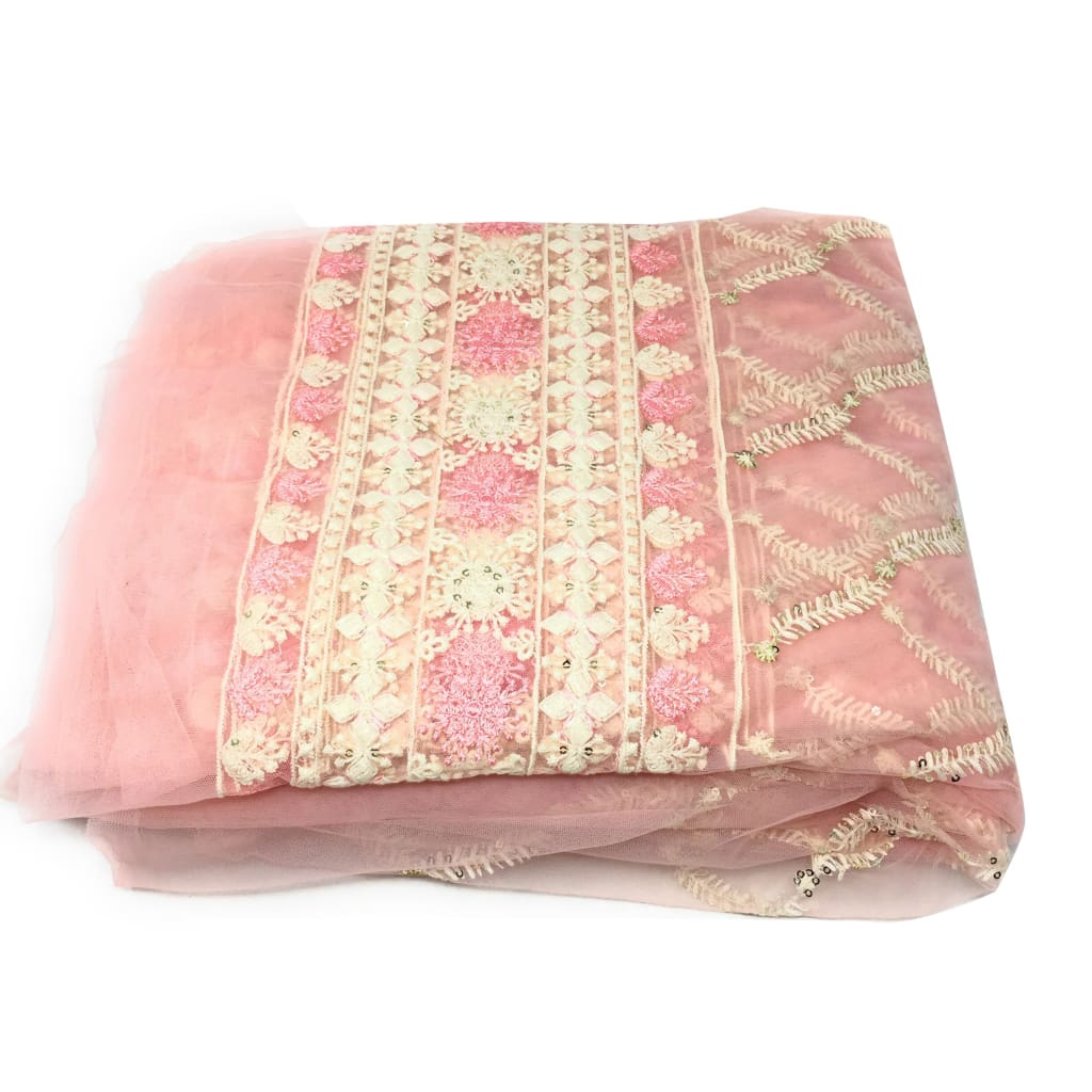 Designer Net Fabric Online Light Pink Lucknow Embroidery - fabric pastel net lucknowi embroidery Pastel Net embroidered sequins