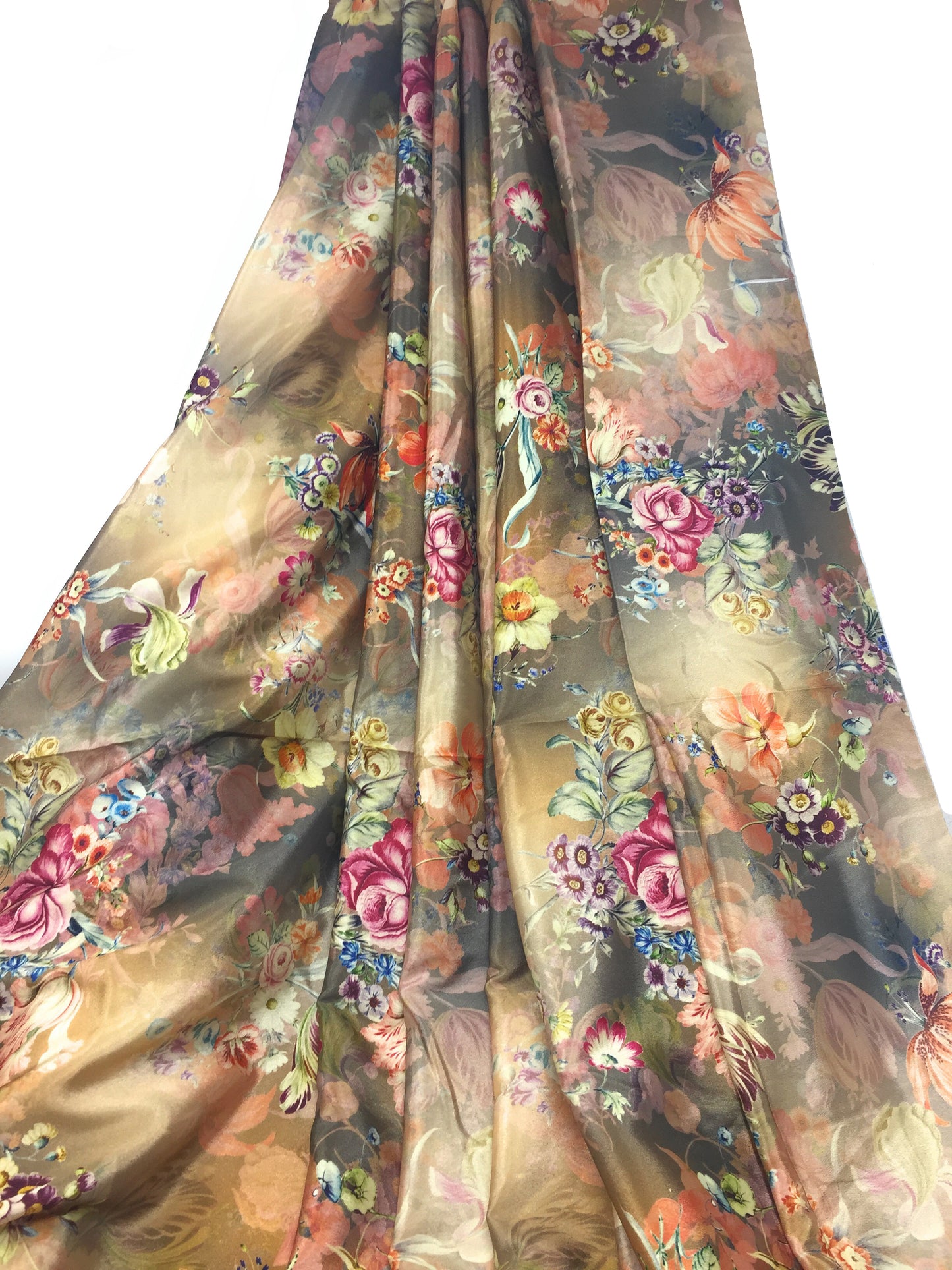 Multicolour Grey Green Indian Print Modal Satin Fabric