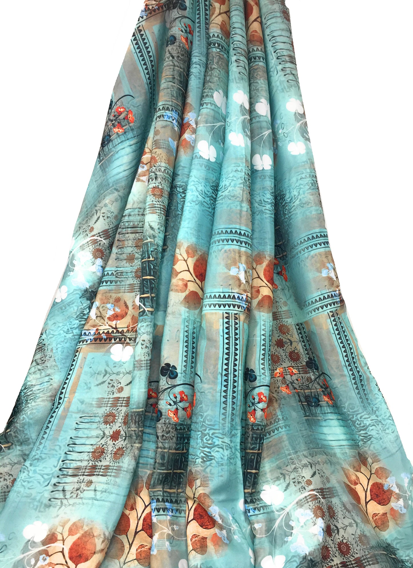 Multicolour Sea Grey Indian Print Modal Satin Fabric