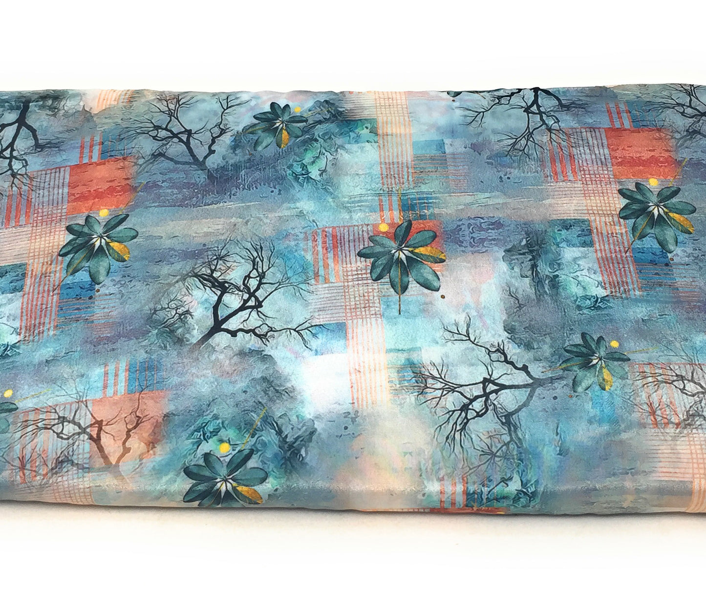 Multicolour Light Blue Indian Print Modal Satin Fabric