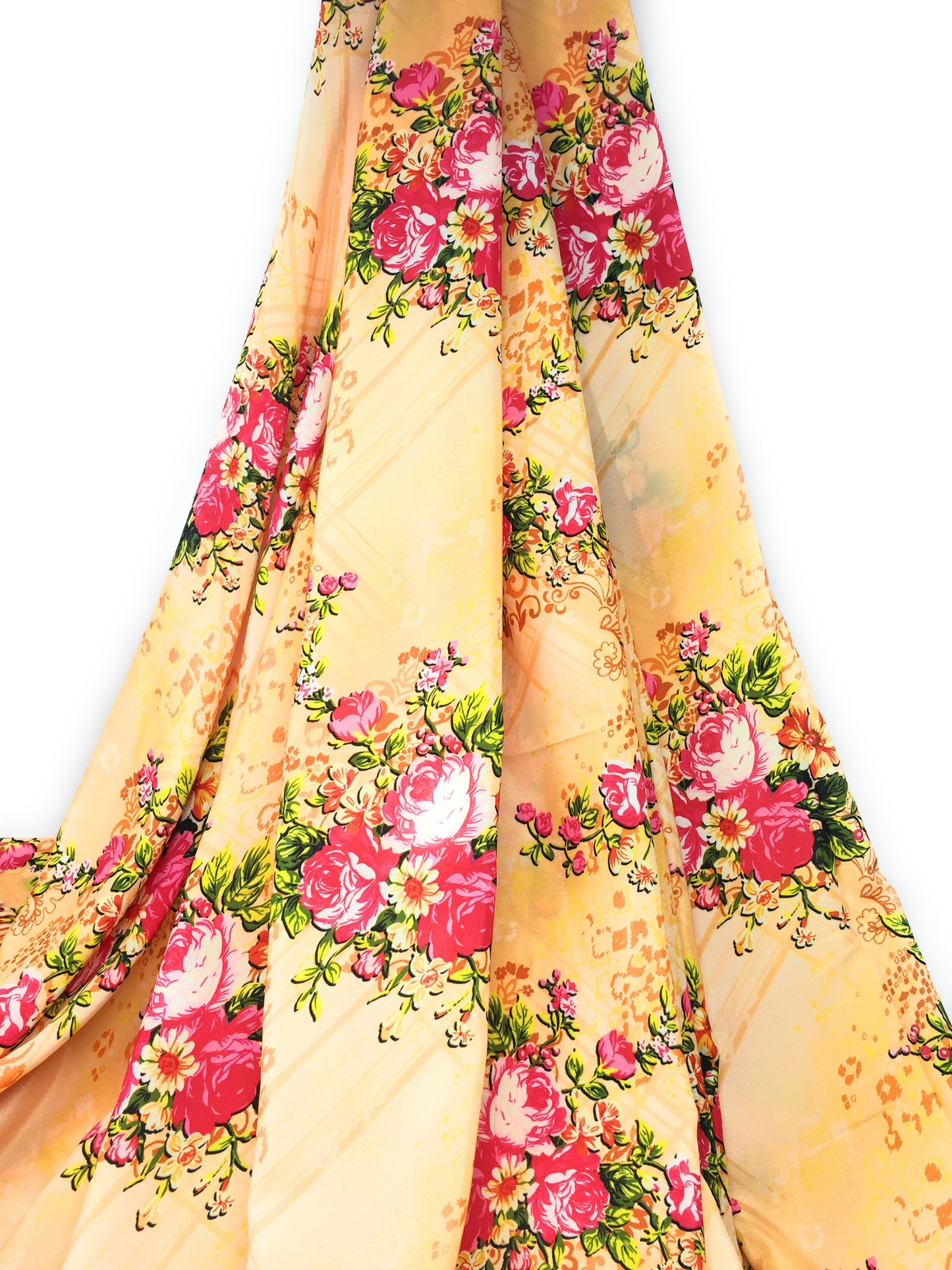 Multicolour Dark Peach Indian Print Modal Satin Fabric