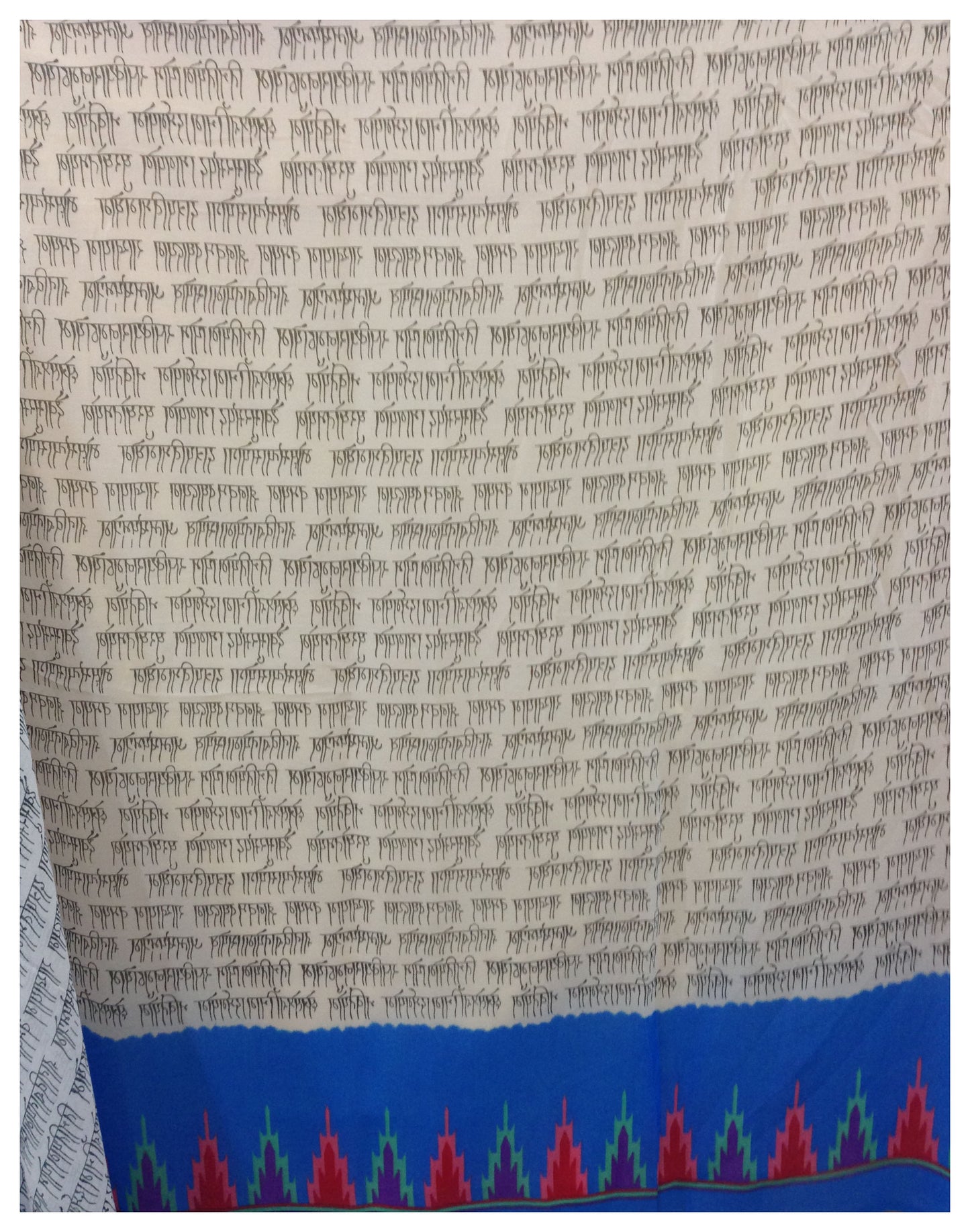 White Blue Alphabet Print Georgette Fabric