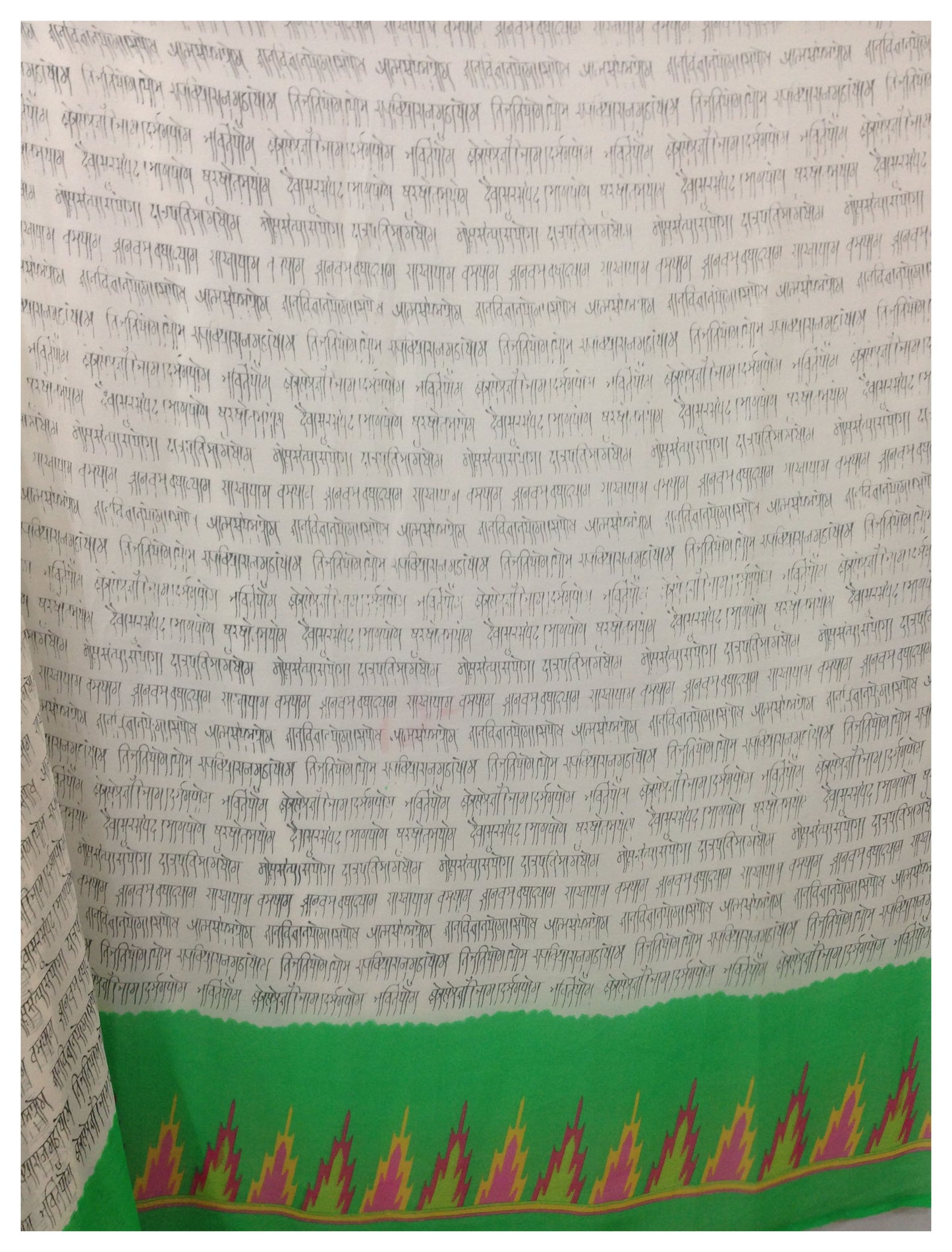 White Green Alphabet Print Georgette Fabric