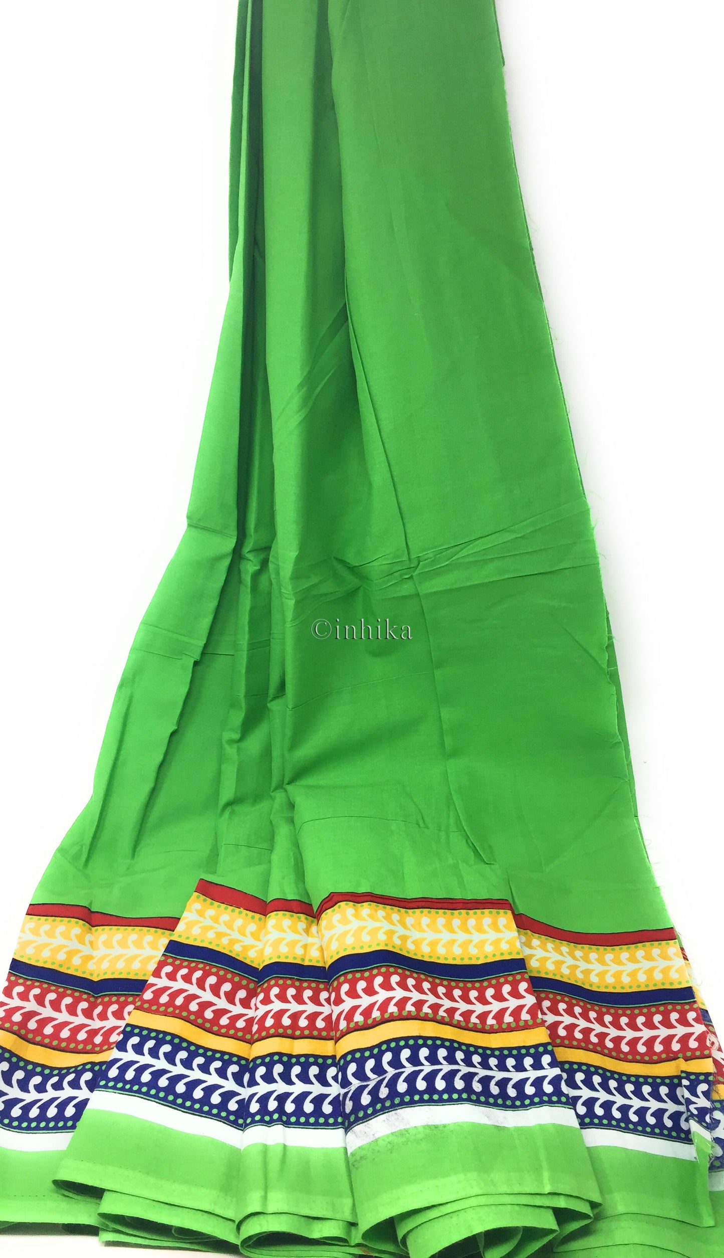 Pure Cotton, Printed colour fast fabric, solid green, multicolour panel