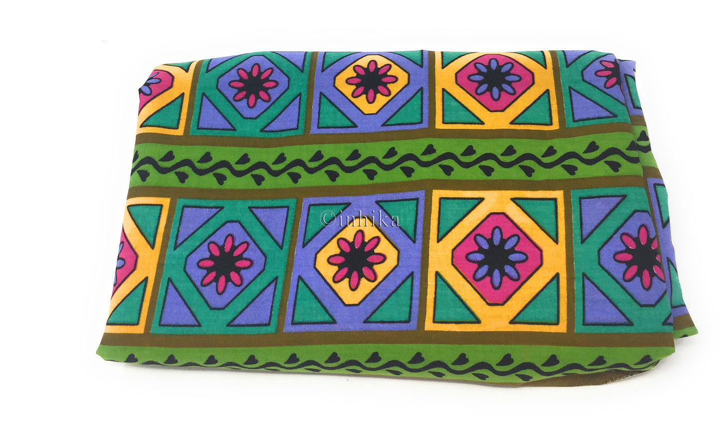 Pure Cotton, Printed colour fast fabric, brown base, kairi print, multicolour border