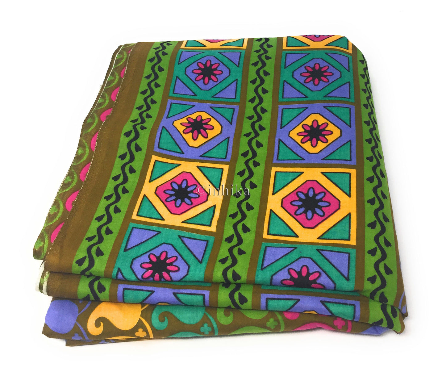Pure Cotton, Printed colour fast fabric, brown base, kairi print, multicolour border