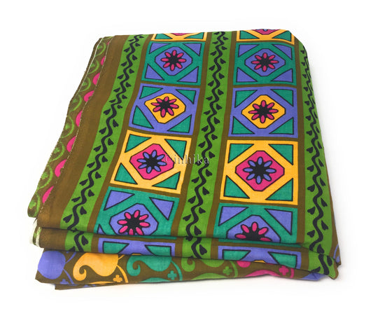 Pure Cotton, Printed colour fast fabric, brown base, kairi print, multicolour border