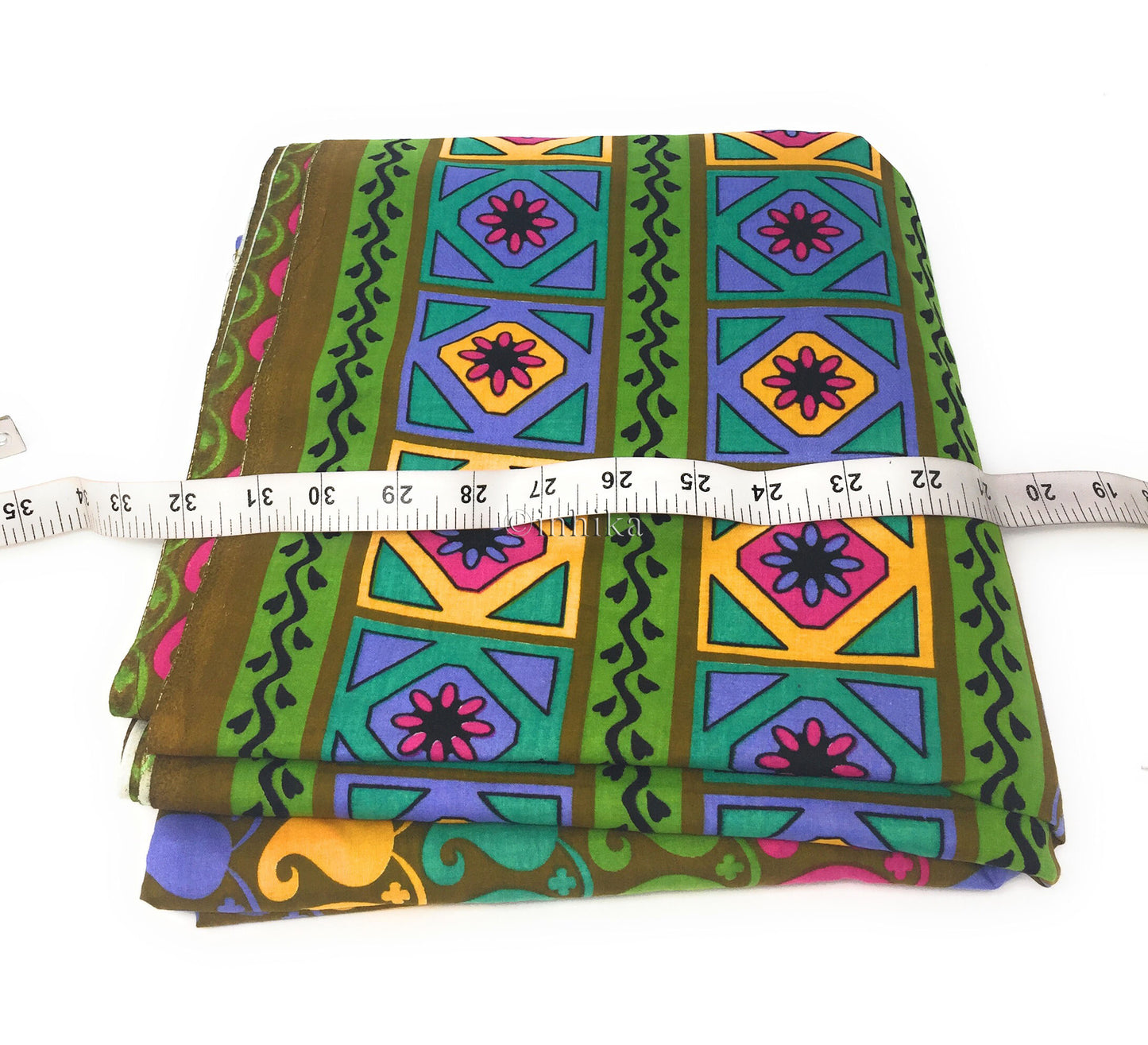 Pure Cotton, Printed colour fast fabric, brown base, kairi print, multicolour border