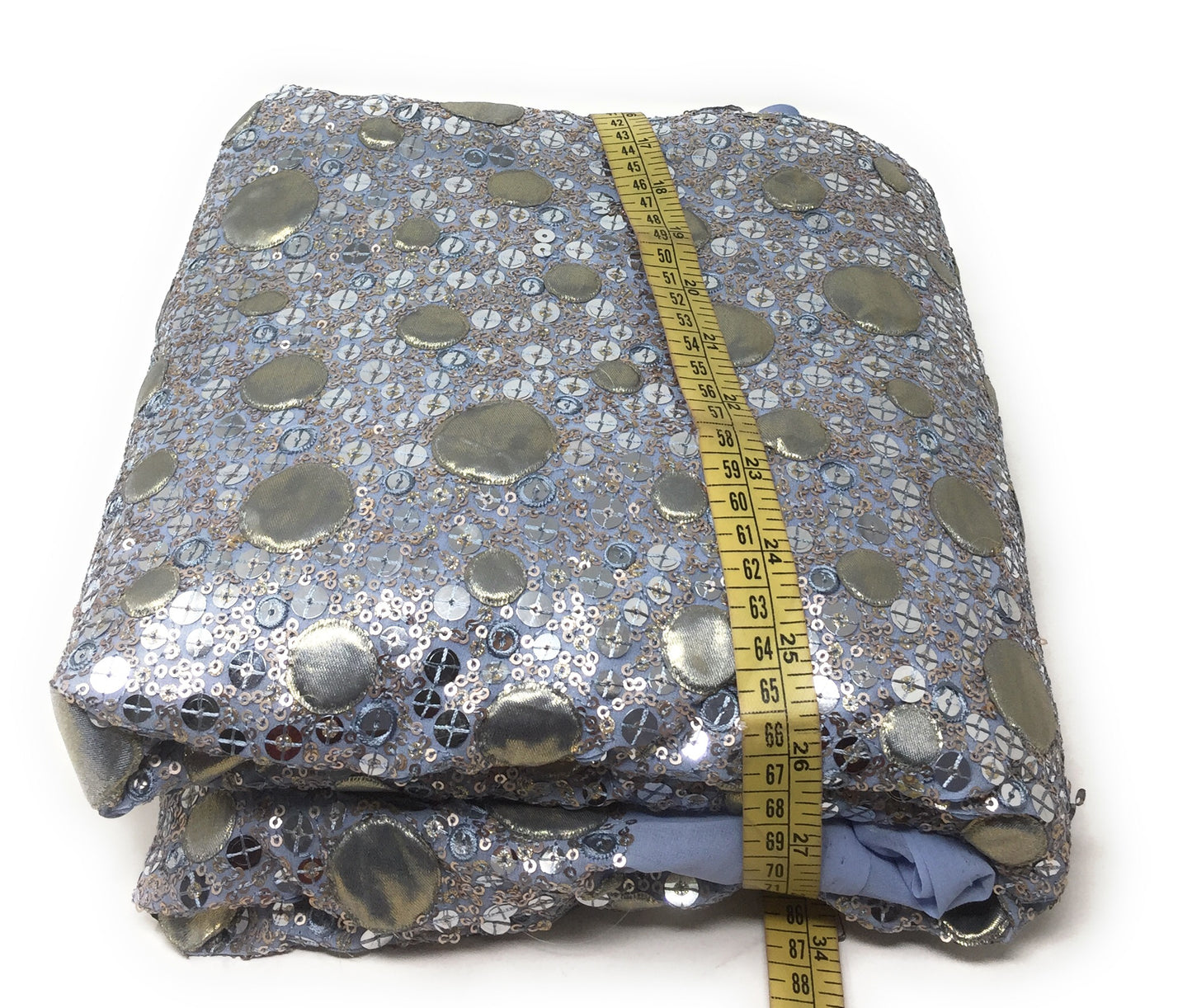 Grayish Blue Gold Sequence Fabric Material on Georgette