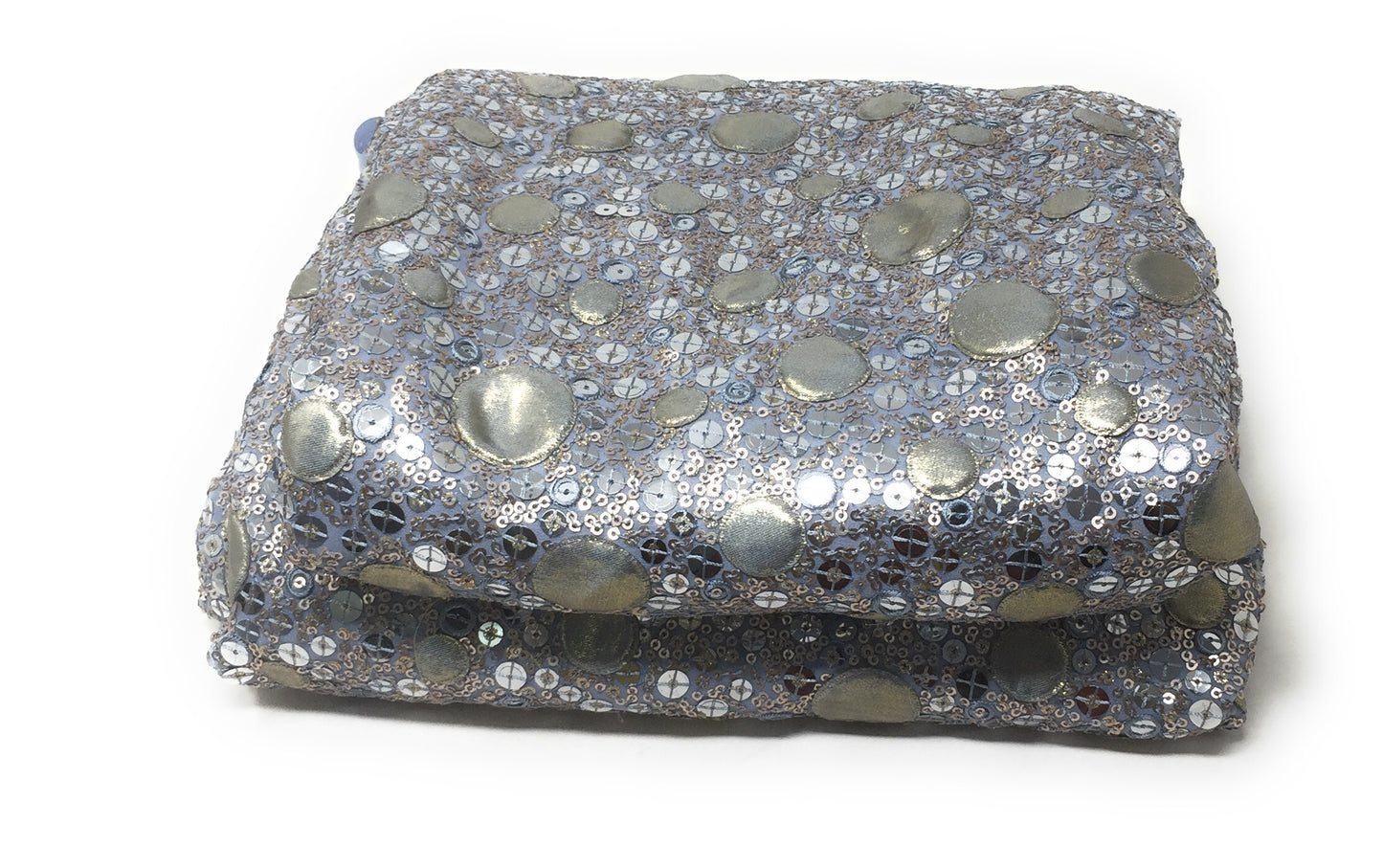 Grayish Blue Gold Sequence Fabric Material on Georgette