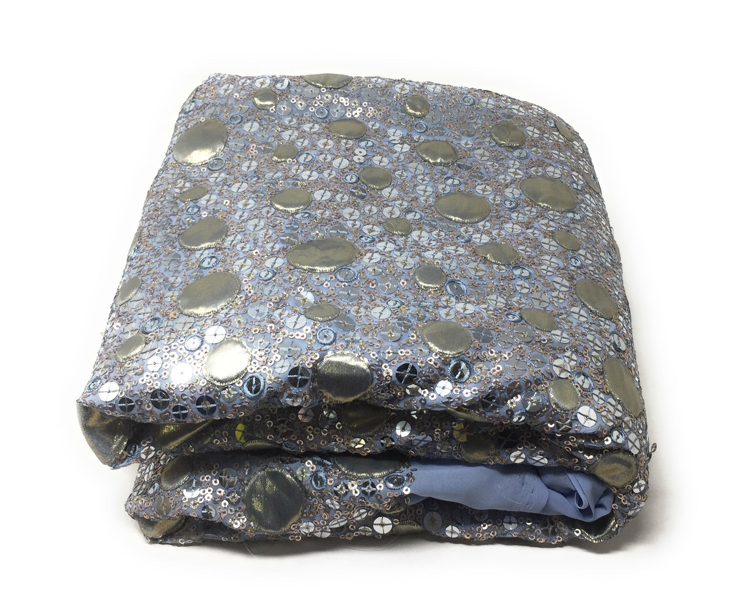 Grayish Blue Gold Sequence Fabric Material on Georgette