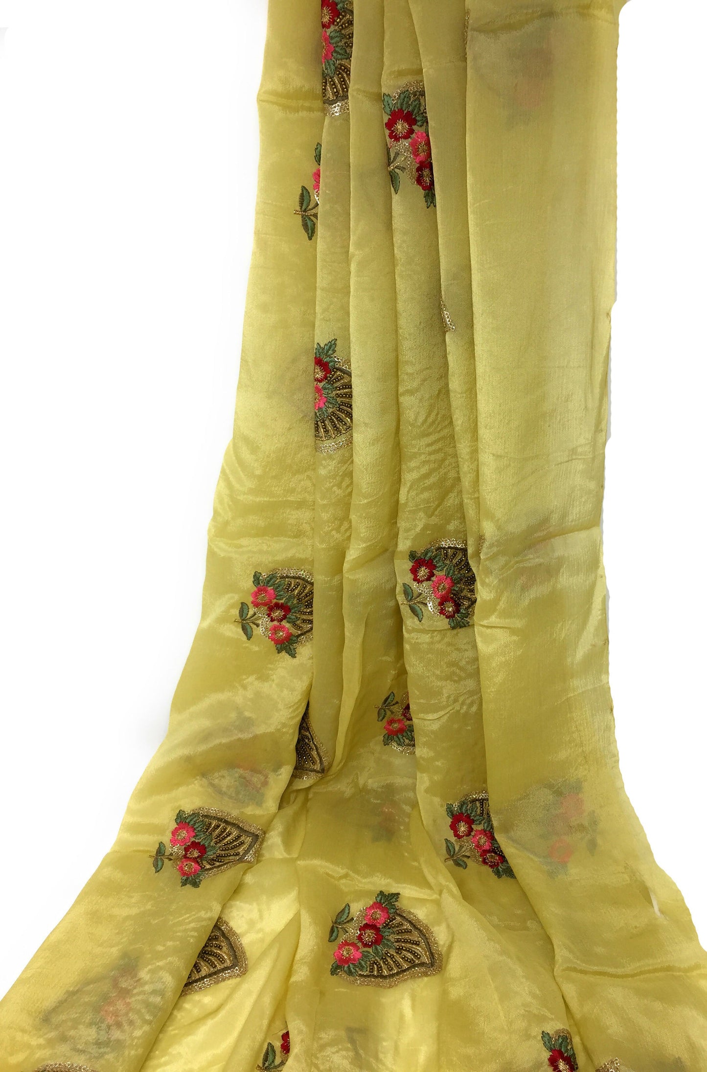 Yellow Chiffon fabric with embroidery