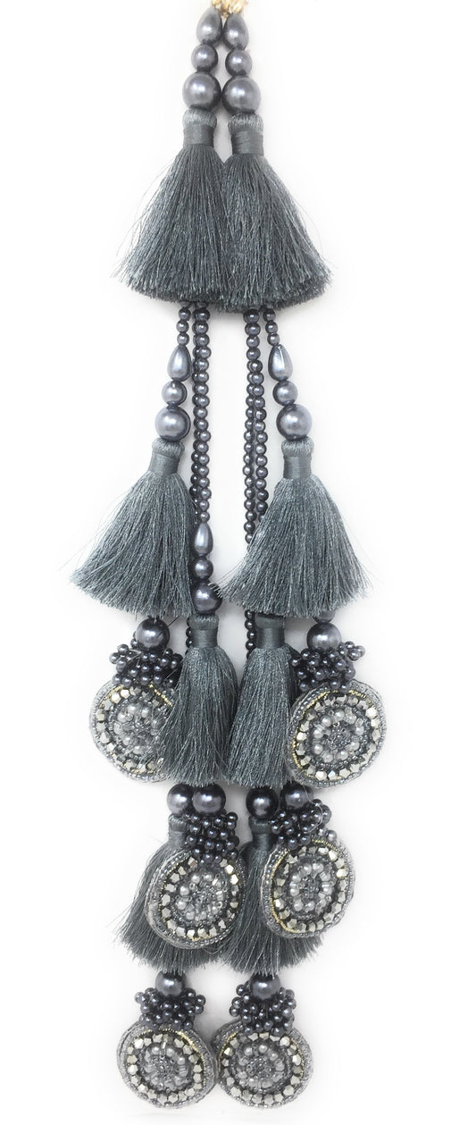 handmade tassels for lehenga Grey Crystal
