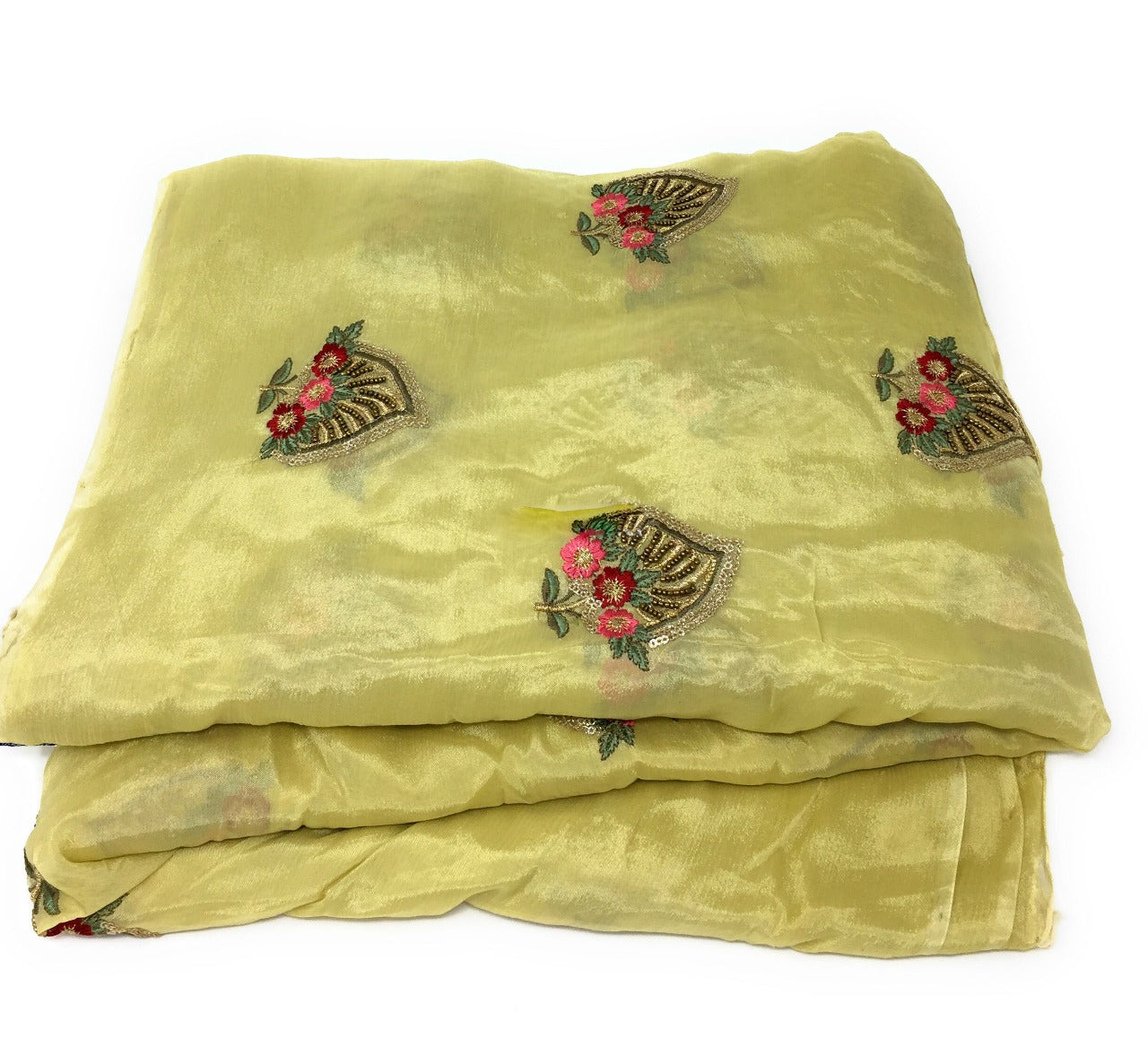 Yellow Chiffon fabric with embroidery