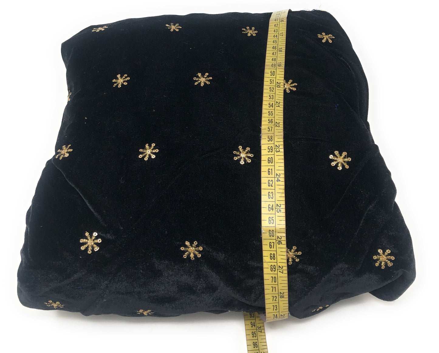 Black Velvet Fabric, Gold Sequin Embroidery Material by meter