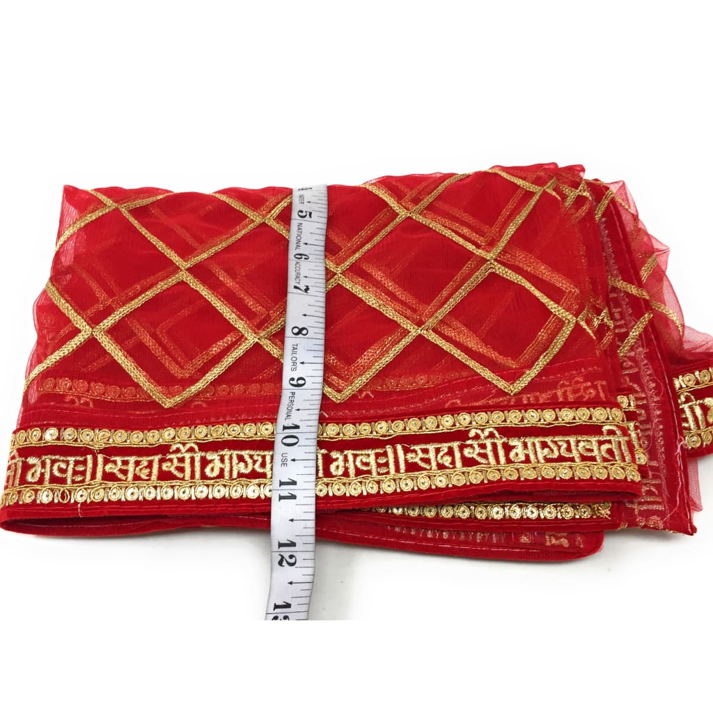 Red Heavy of Bridal Sada Saubhagyavati Bhava Wedding Dupatta - Dupatta Red Net Embroidered Saubhagyavati Combinations